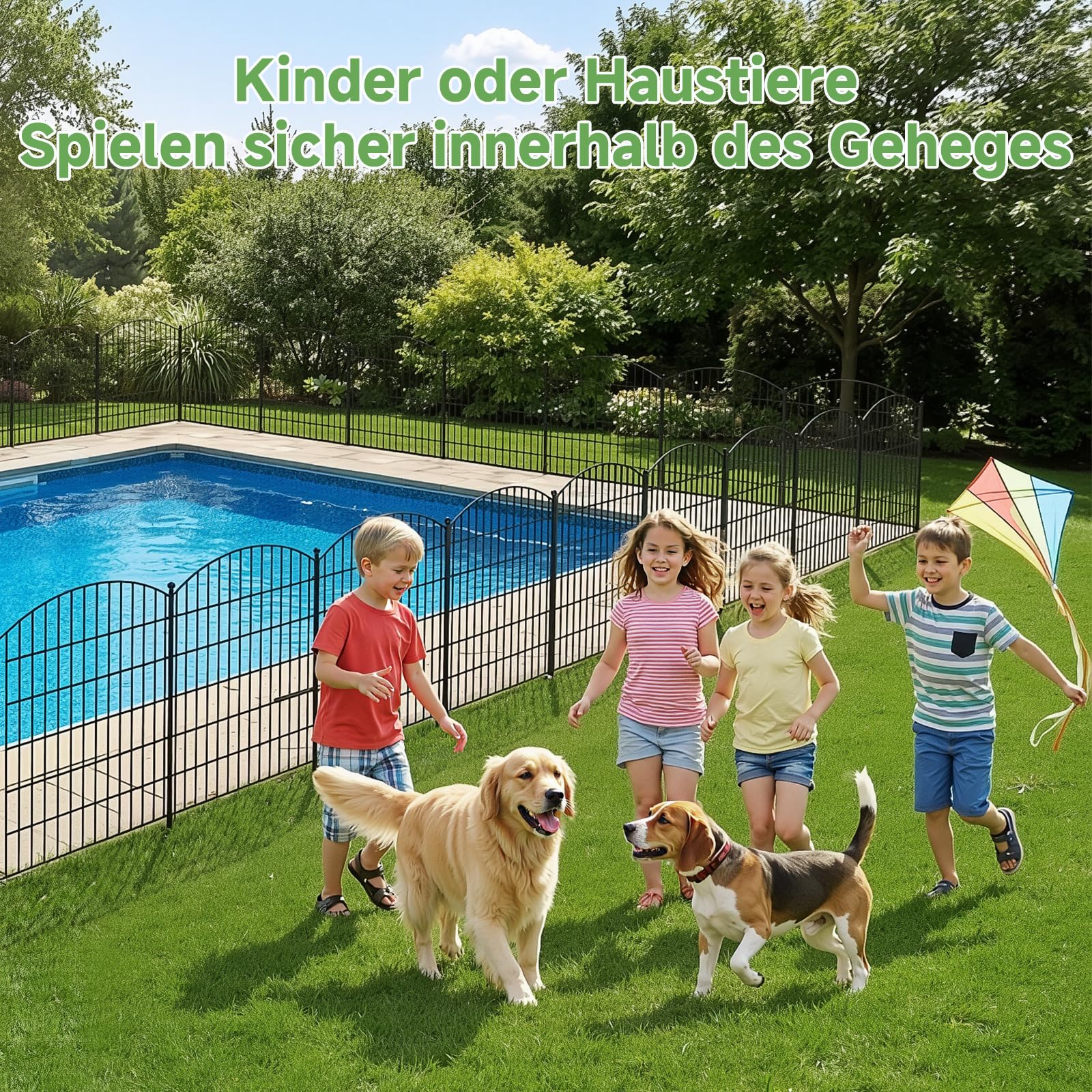 7-teiliger Gartenzaun mit Tür, 100 cm hoch x 4,5 m lang | rostfreies Metall, Hundezaun, Tierbarriere, Dekorative Beetumrandung, No-Dig-Design für Hof, Terrasse und Blumenbeet