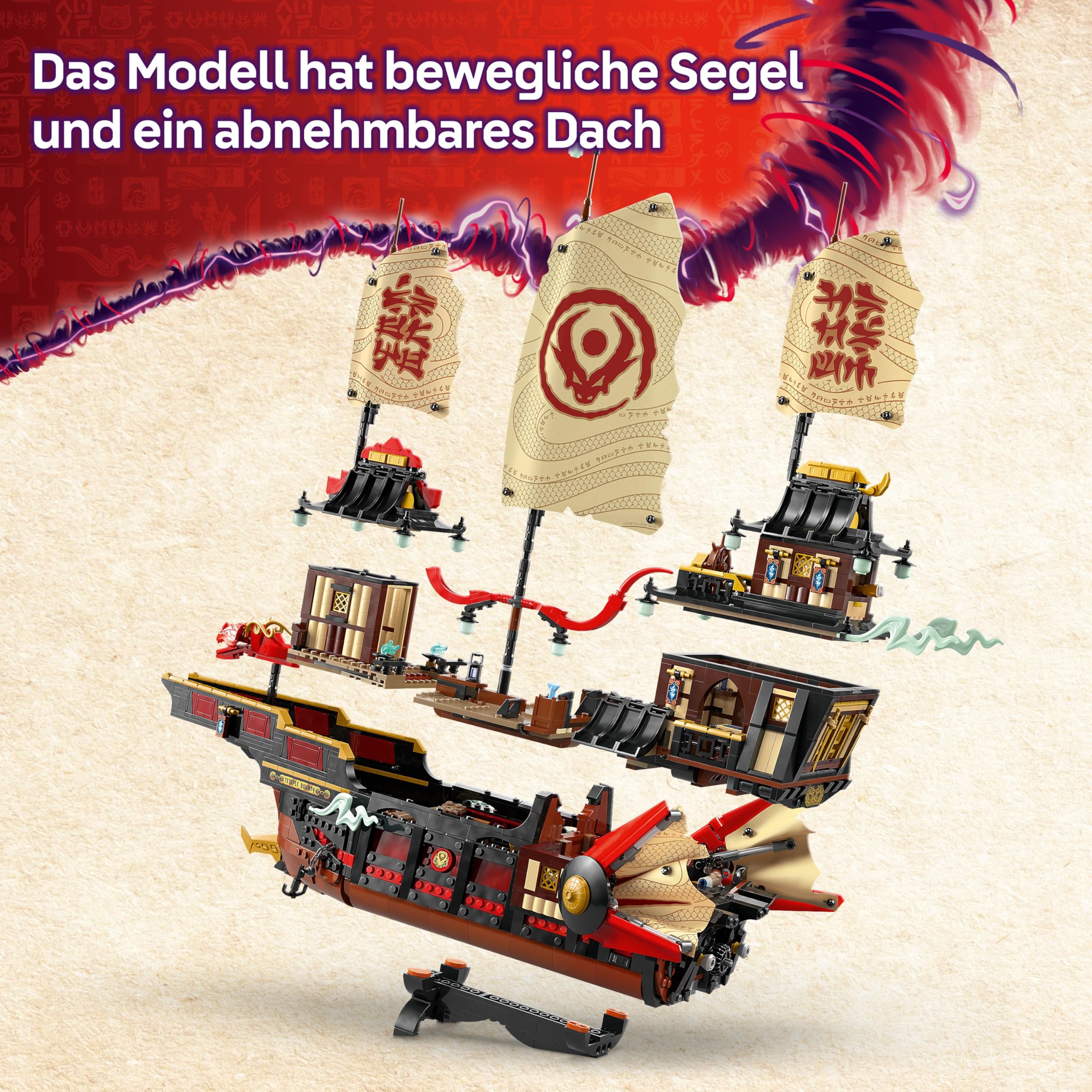 LEGO NINJAGO Der Tempel-Flugsegler - Interaktives Schiff mit beweglichen Segeln, 6 Minifiguren inkl. Cole, Zane & NYA - Geschenk für Jungen und Fans von Aufstieg der Drachen ab 14 Jahren - 71848