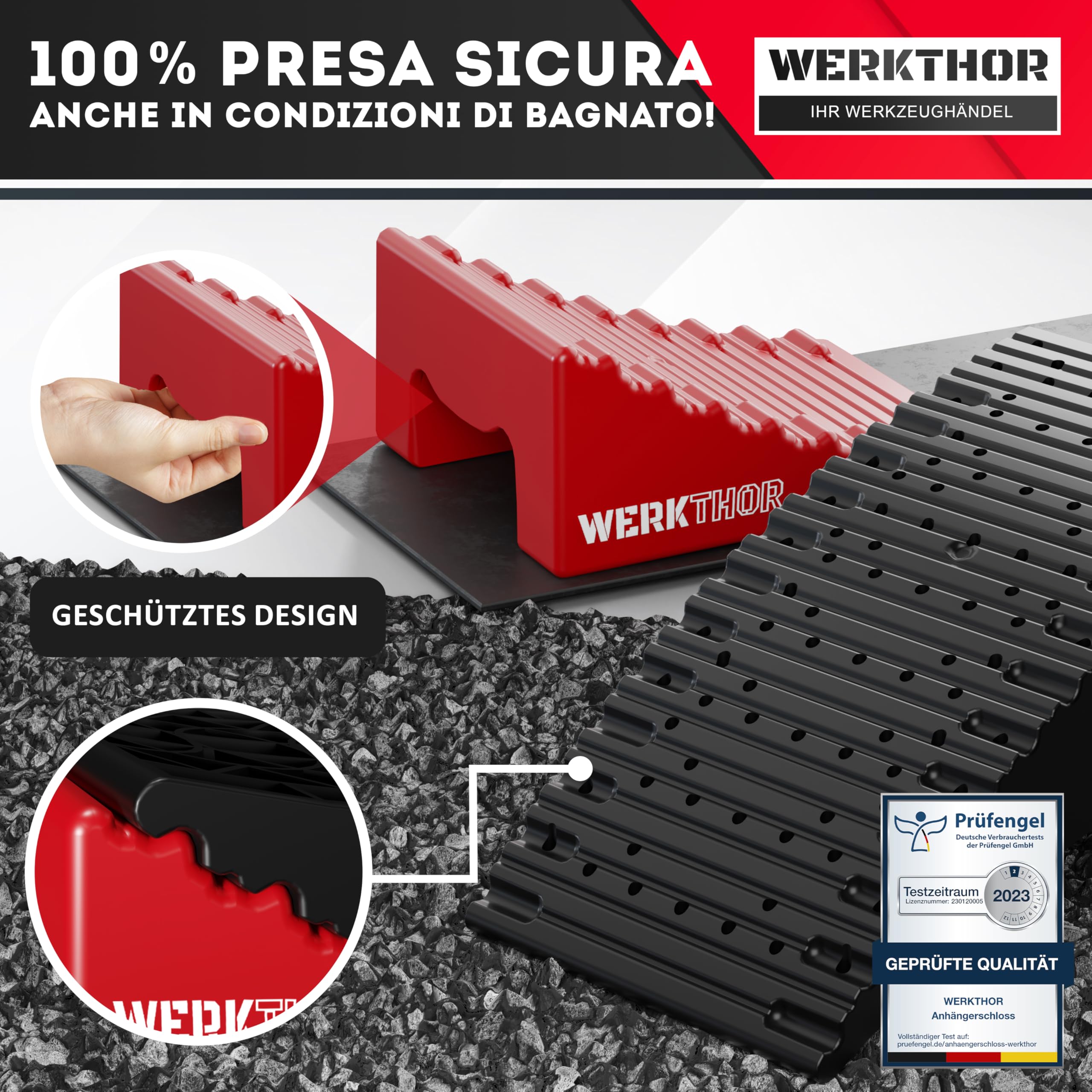 WERKTHOR Cunei per Camper Rosso Set di 2, Collaudati per Caravan e Rimorchi fino a 13,5t, con Borsa di Trasporto