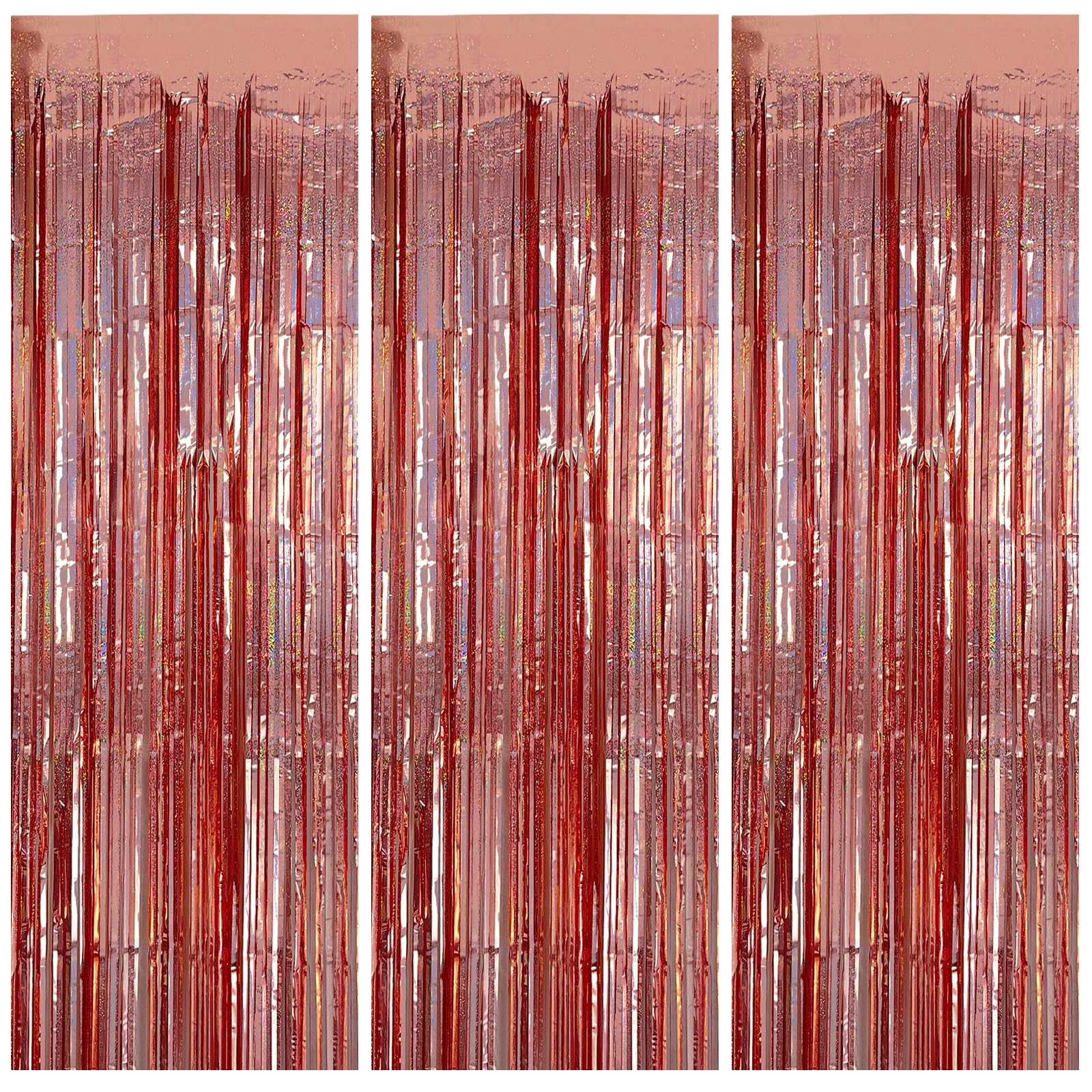 3 Pack Rose Gold Fringe Curtain Backdrop Birthday Bachelorette Party Decorations Metallic Tinsel Streamers Foil Backdrop Christmas Graduation Wedding