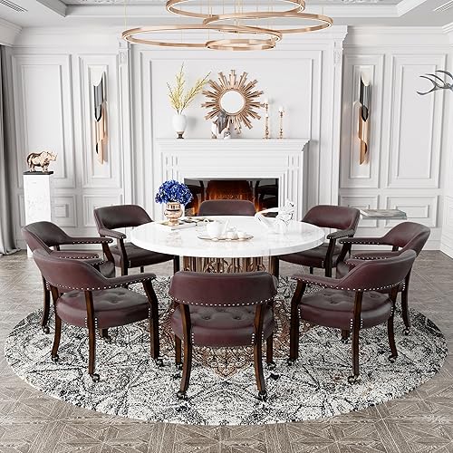 Miniatura 35 de Juego de 4 sillas de cuero de comedor con ruedas y brazos, silla de capitán Accent con ruedas, sillas de madera con ruedas enrollables para cocina y