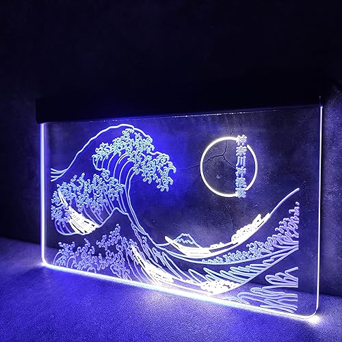 Miniatura 5 de Letrero LED de neón The Great Wave Off Kanagawa, letrero japonés de Katsushika Hokusai clásico, arte de pared para habitación, letreros de luz de