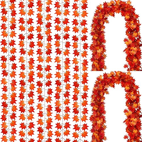 Anftraer Guirnalda de otoño, paquete de 8 guirnaldas de hojas de otoño de 55.2 pies, guirnalda de hojas de arce, decoración artificial de otoño para
