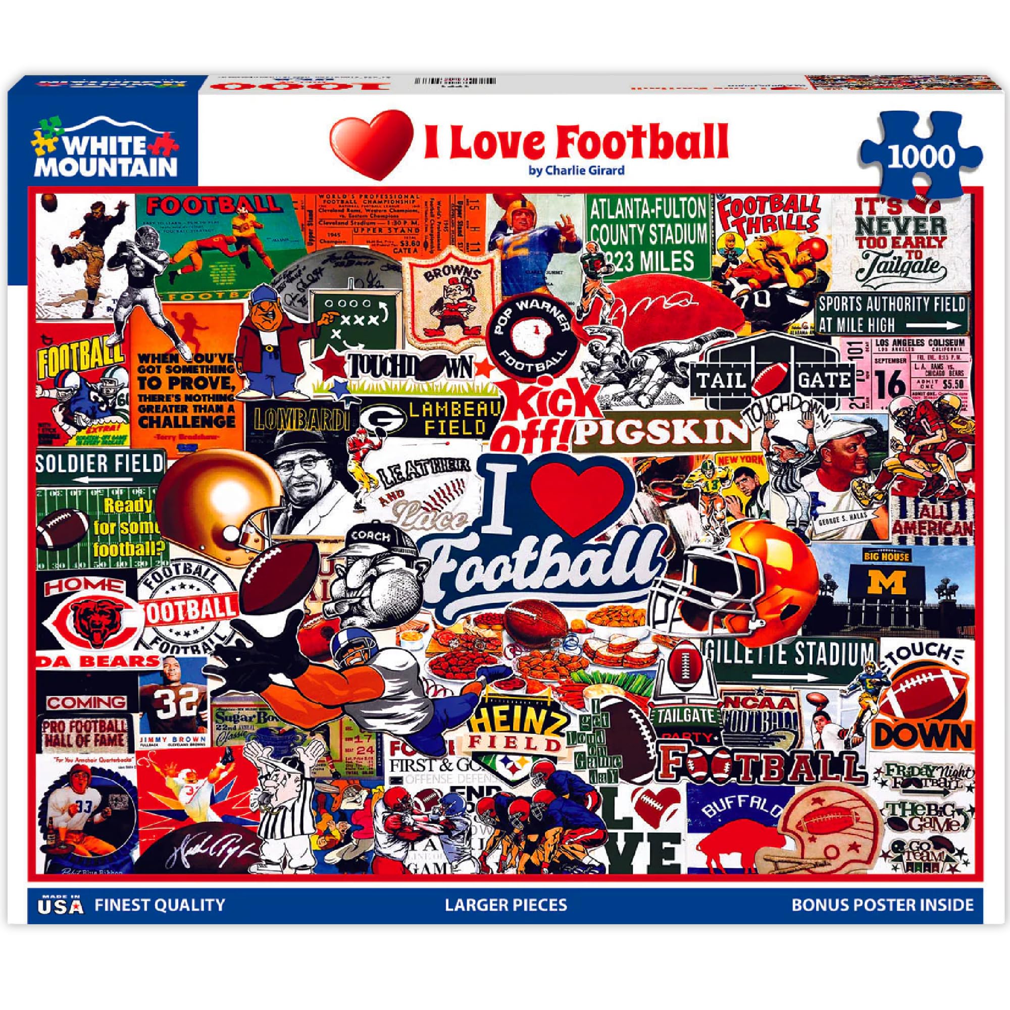 White Mountain 1000 Pieces Jigsaw Puzzle Sports Collage Puzzles Large Pieces Gift for Adults and Family 24"x30" - I Love Football - Image 3