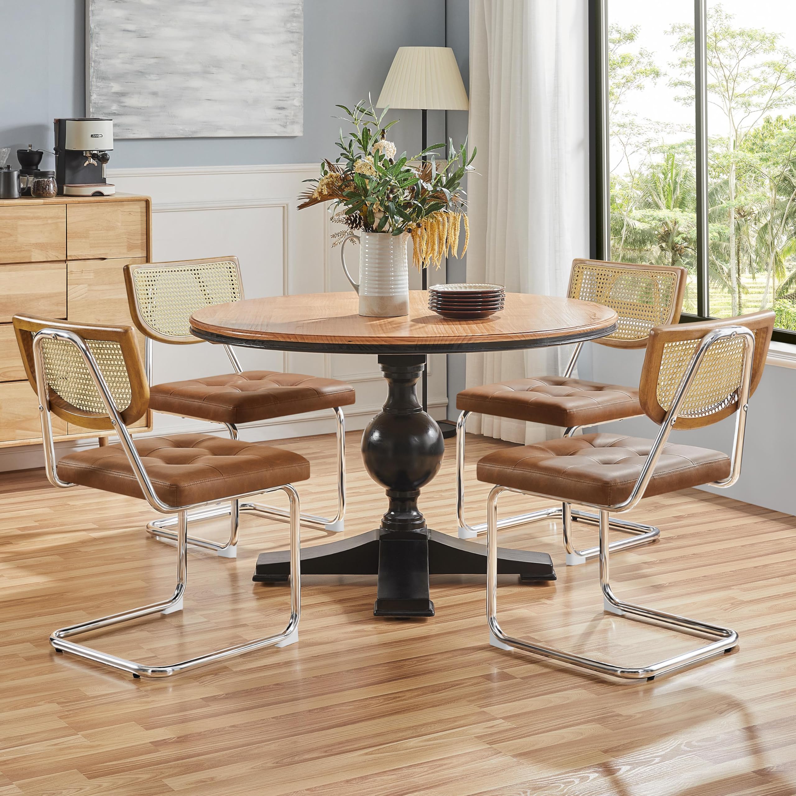 Yaheetech Küchenstuhl Esszimmerstühle Rückenlehne aus Rattan Schwingstuhl aus Kunstleder Polsterstuhl fürs Esszimmer/Küche/Wohnzimmer/Restaurant Retro-Braun, 2er Set