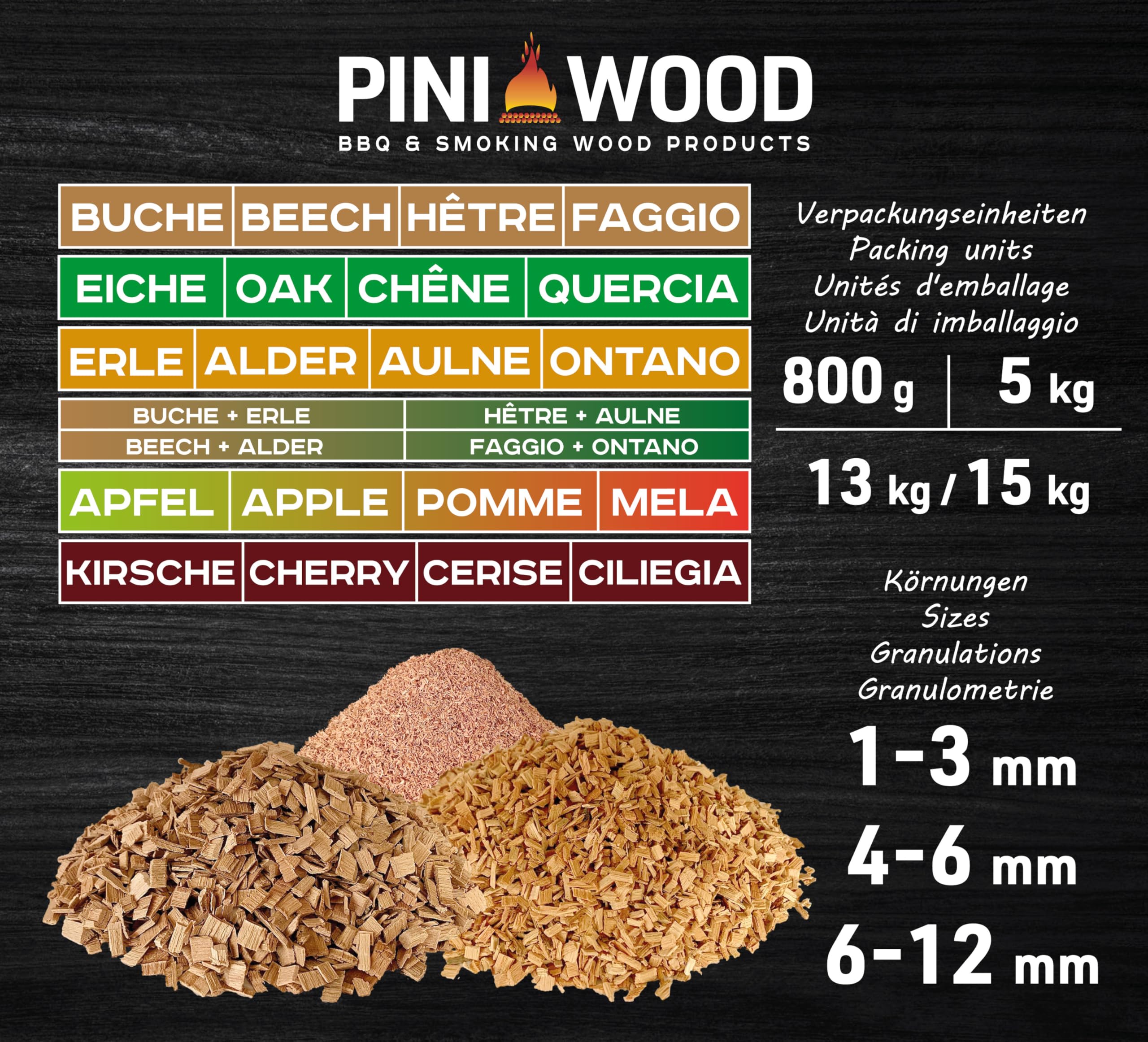 Pini - Virutas para ahumar (5 kg, haya y aliso, 4-6 mm)