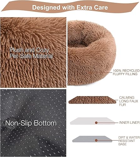Miniatura 3 de Cama calmante para perros y gatos, cama redonda lavable para perros pequeños y medianos, 24 pulgadas de felpa de piel sintética esponjosa,
