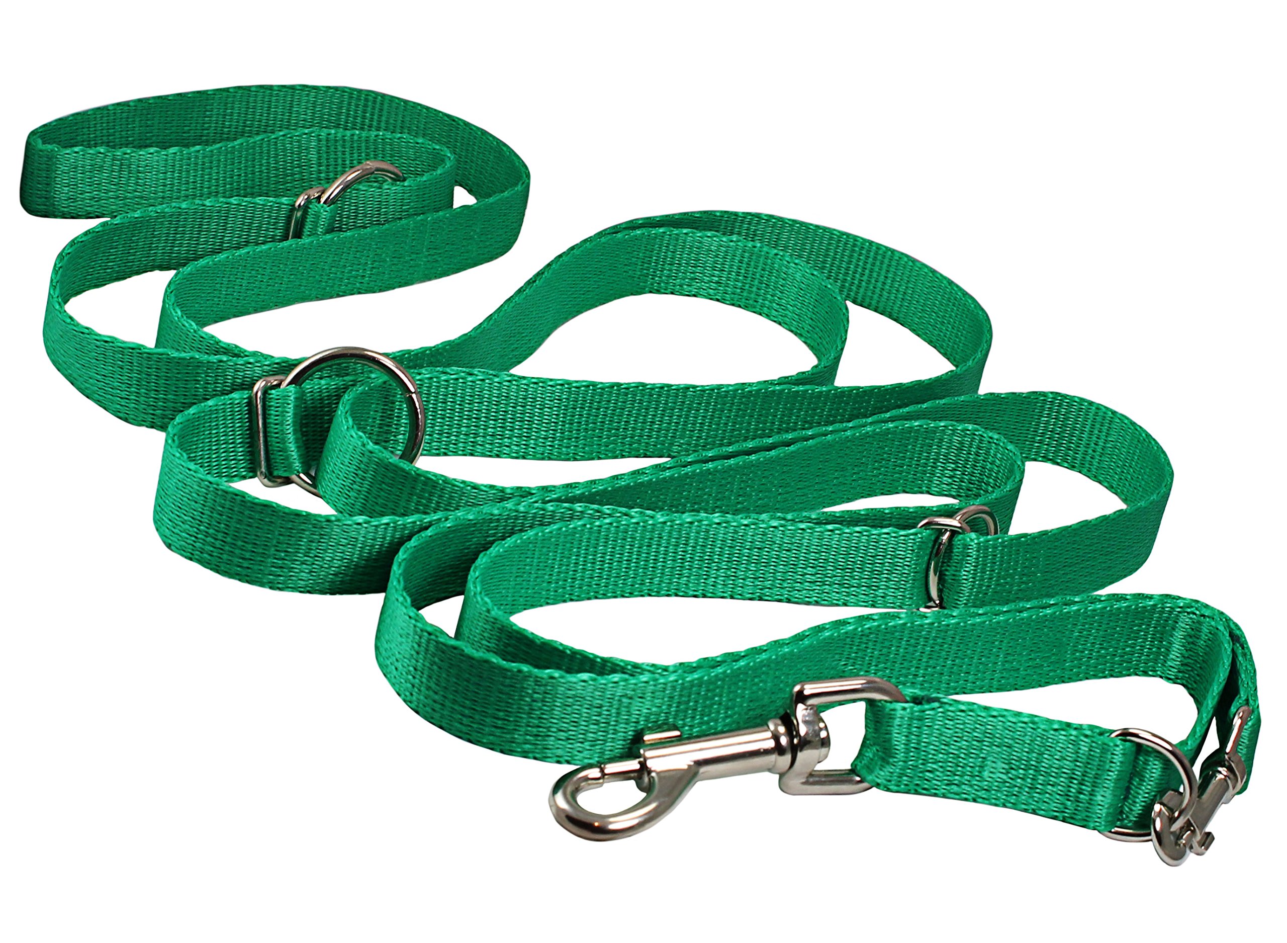 3/4 Wide 6 Way European Multi-Functional Nylon Dog Leash, Adjustable Lead 5.5-10' Long (Green) By Dogs My Love-image