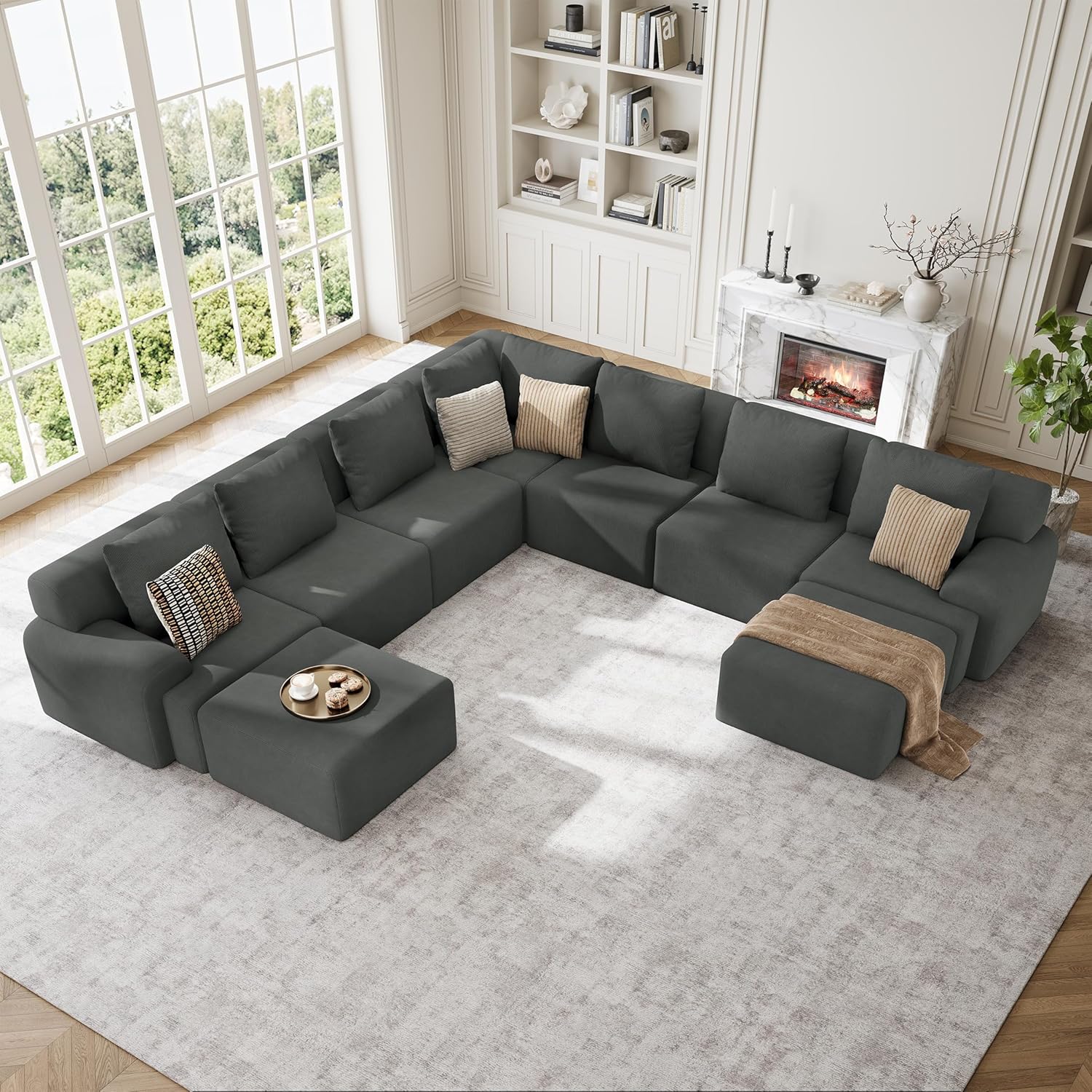 79" Loveseat Sofa, Boneless Couches for Living Room, Oversized Cloud Couch, Deep Seat Modular Sectional Sofa, Plush Corduroy Sectional, No Assembly Required, Blue-Grey