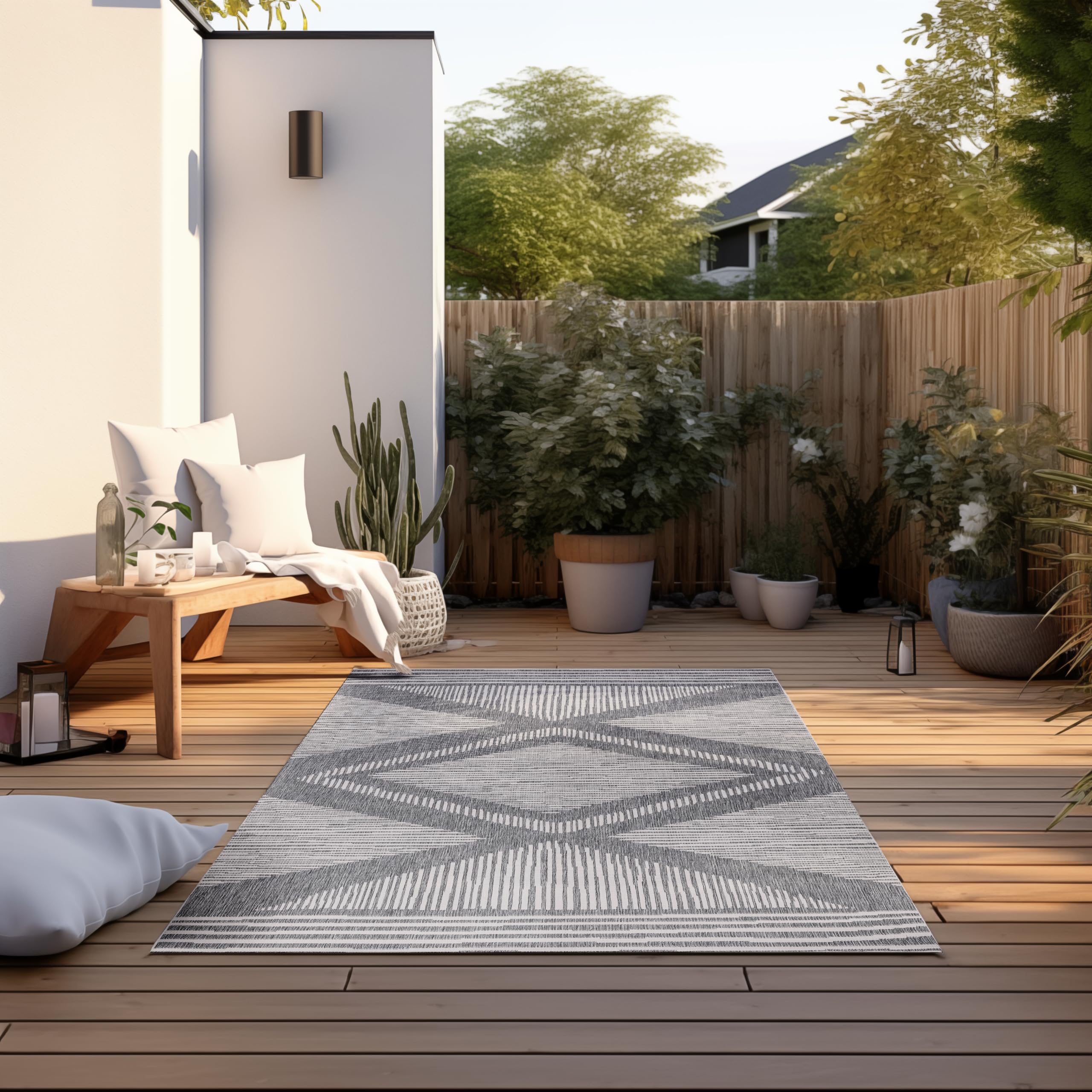 Elle Decoration Tapis réversible pour l'intérieur et l'extérieur - Résistant aux intempéries et imperméable - Motif Moderne à Losanges - Motif géométrique - Tapis d'extérieur pour Jardin, Balcon,