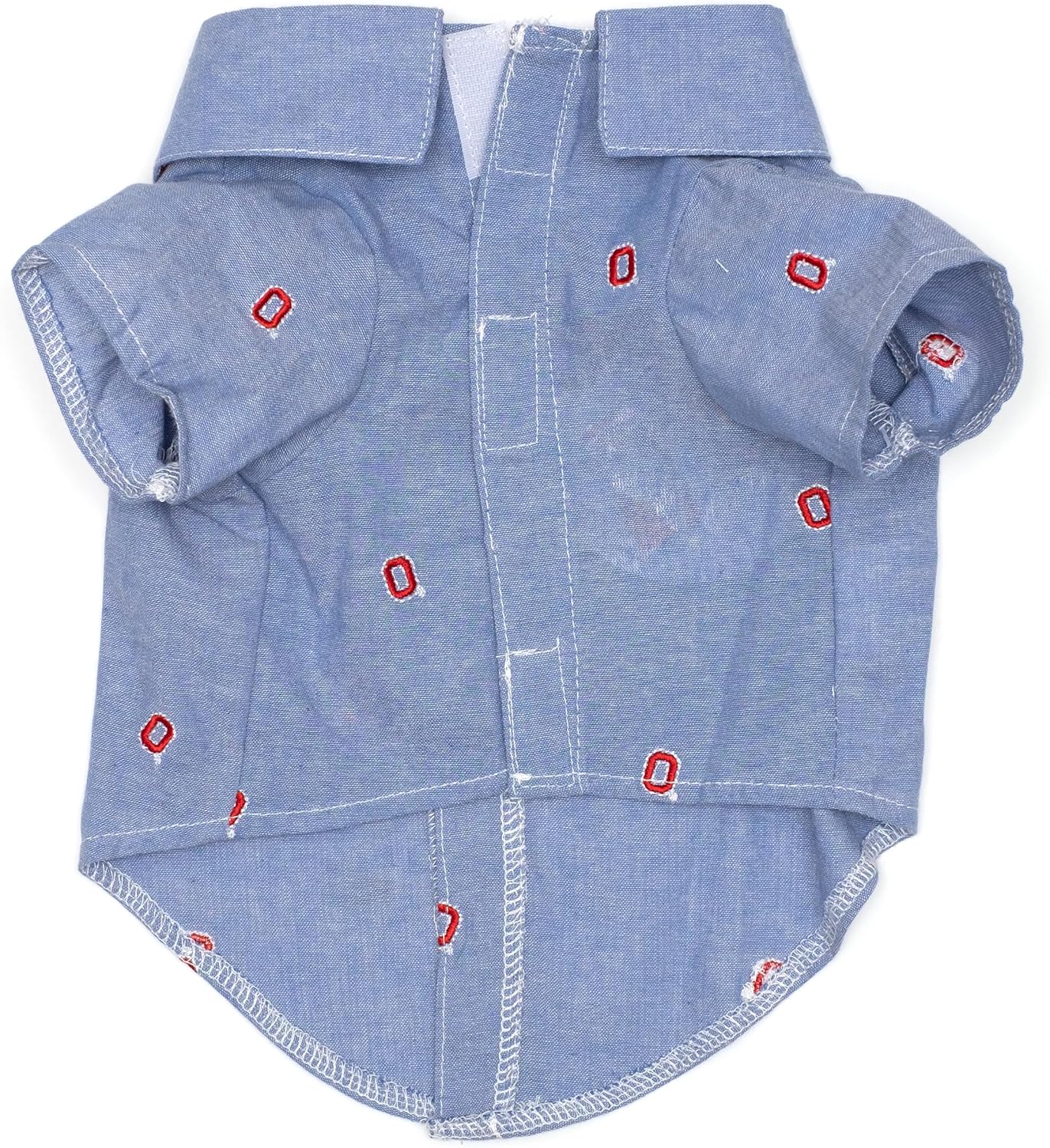 THE WORTHY DOG Ohio State Chambray Dog Shirt – Cotton Pet Dress with Bow, Machine Washable, DenimBlue, Small