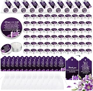 60 Sets Funeral Favors for Guests Memorial Candles Gift Celebration of Life Funeral Candles Prayer Cards Organza Bag Supply Scented Sympathy Gift Memorial Service Grief Share Meeting
