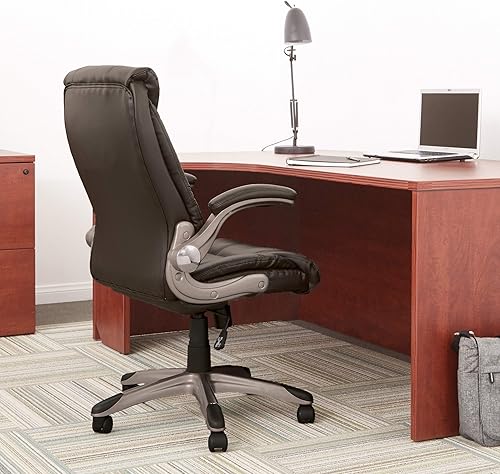 Miniatura 2 de Office Star Serie FL - Silla de oficina de cuero sintético con respaldo medio y brazos abatibles acolchados, color espresso con base de cacao