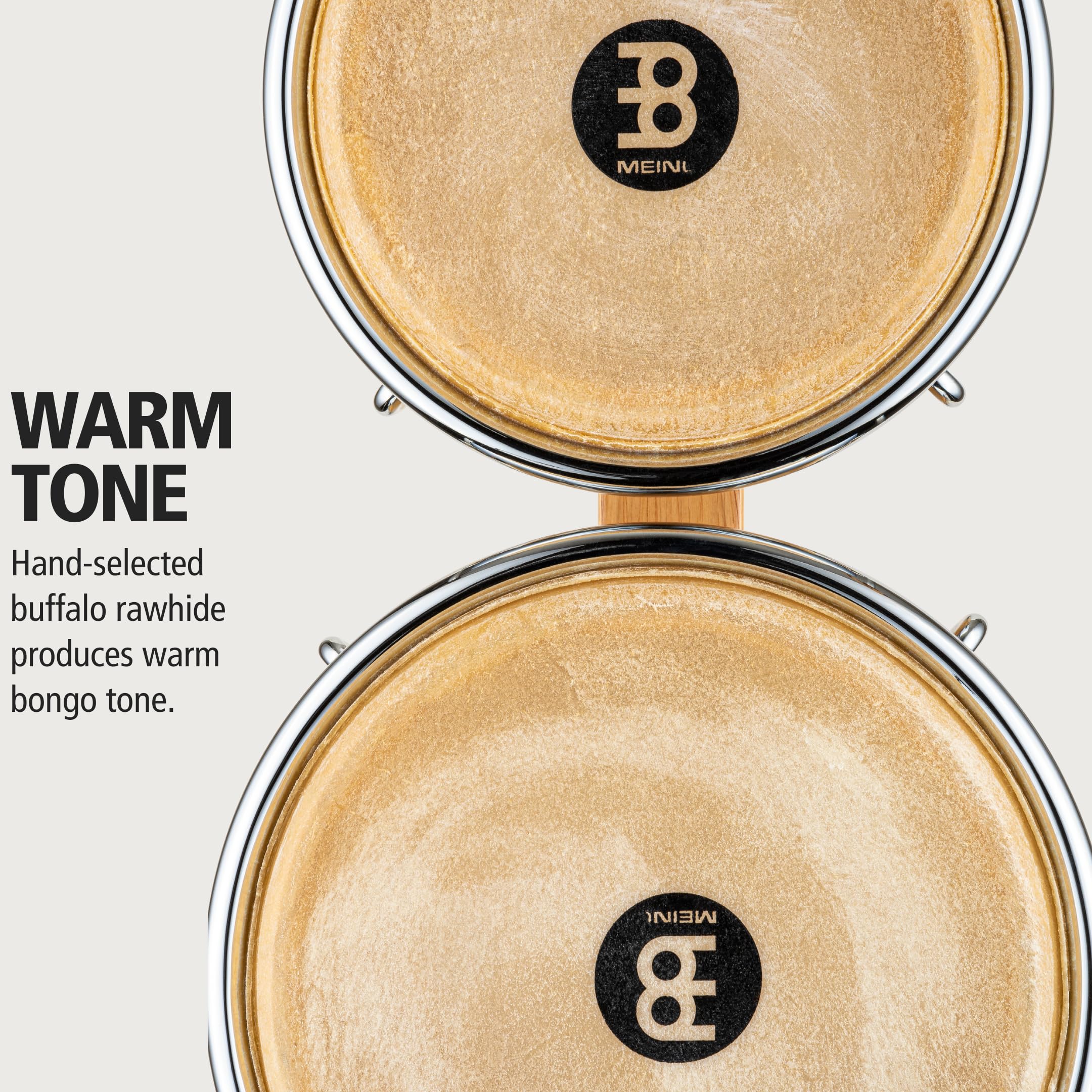 Meinl Percussion Bongos Wood Chrome - 2 Tamburi a Mano da 6.75 e 8 Pollici - Chiave Accordatura Inclusa - Quercia del Siam, Natural High Gloss (WB200NT-CH)