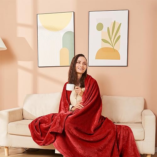 Miniatura 2 de Manta de franela de felpa, acogedora, cálida y cómoda, suave manta de vellón para otoño, para sofá, silla, cama, campamento y viajes, tamaño