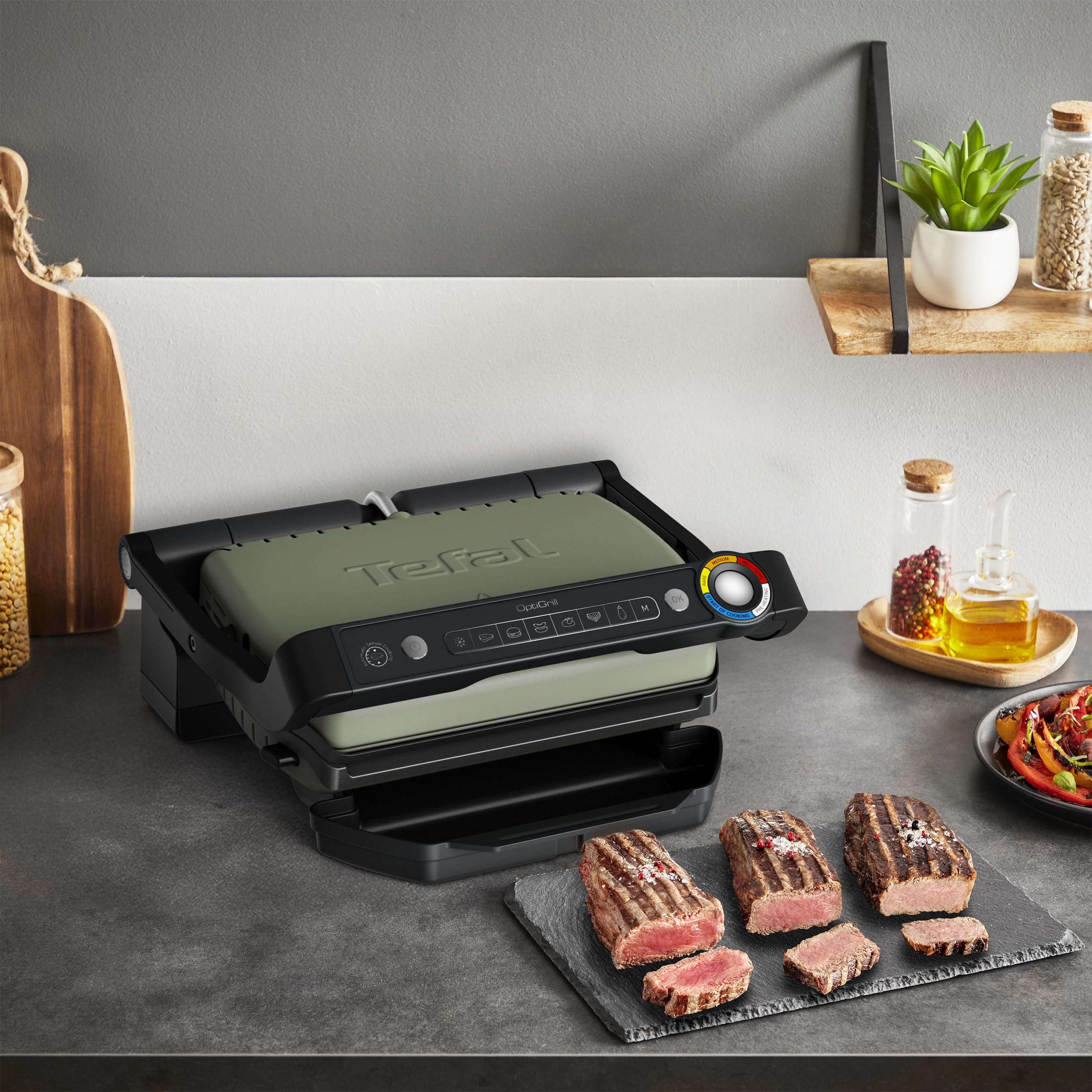 Tefal GC71EL OptiGrill Eco Design inteligentny grill kontaktowy, doskonałe rezultaty, bez monitorowania, 6 programów automatycznych, wskaźnik wysmażenia, łatwe czyszczenie