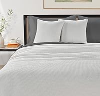 Vista 6 de HILLFAIR Manta de algodón 100% tamaño King Manta blanca de gofre con 2 fundas de almohada, ligera, suave, transpirable, manta térmica de verano