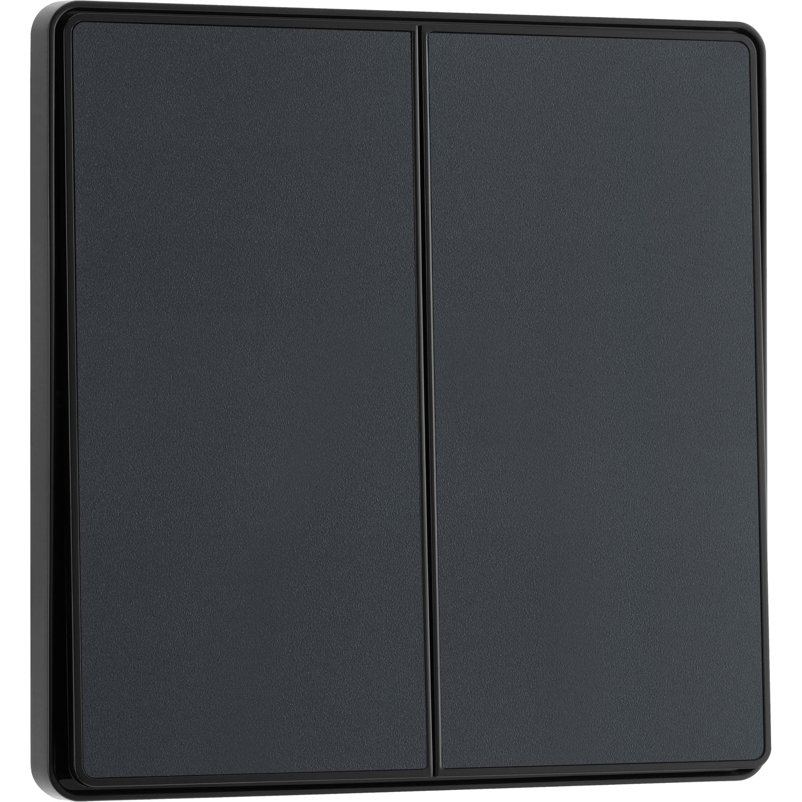 BG Electrical Double Wall Light Switch, 2-Way, Edge-to-Edge Rockers, Screwless Appearance, Round Edges, Evolve, Matt Grey