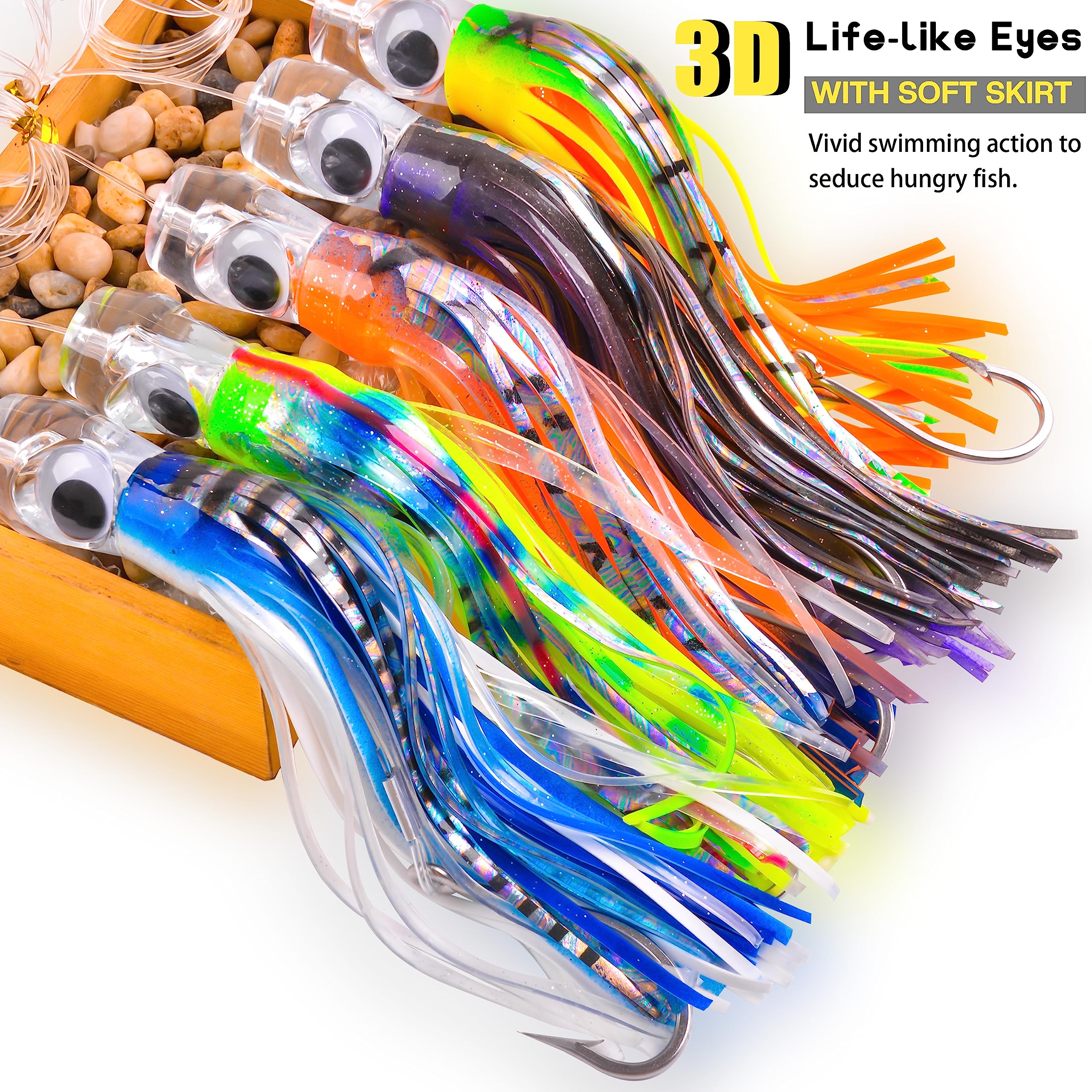 Leurres de pêche à la traîne en eau salée, 22,4 cm, leurres de pêche à la traîne en mer profonde pour Marlin, Thon, Mahi Wahoo (1 pièce, jaune orang)