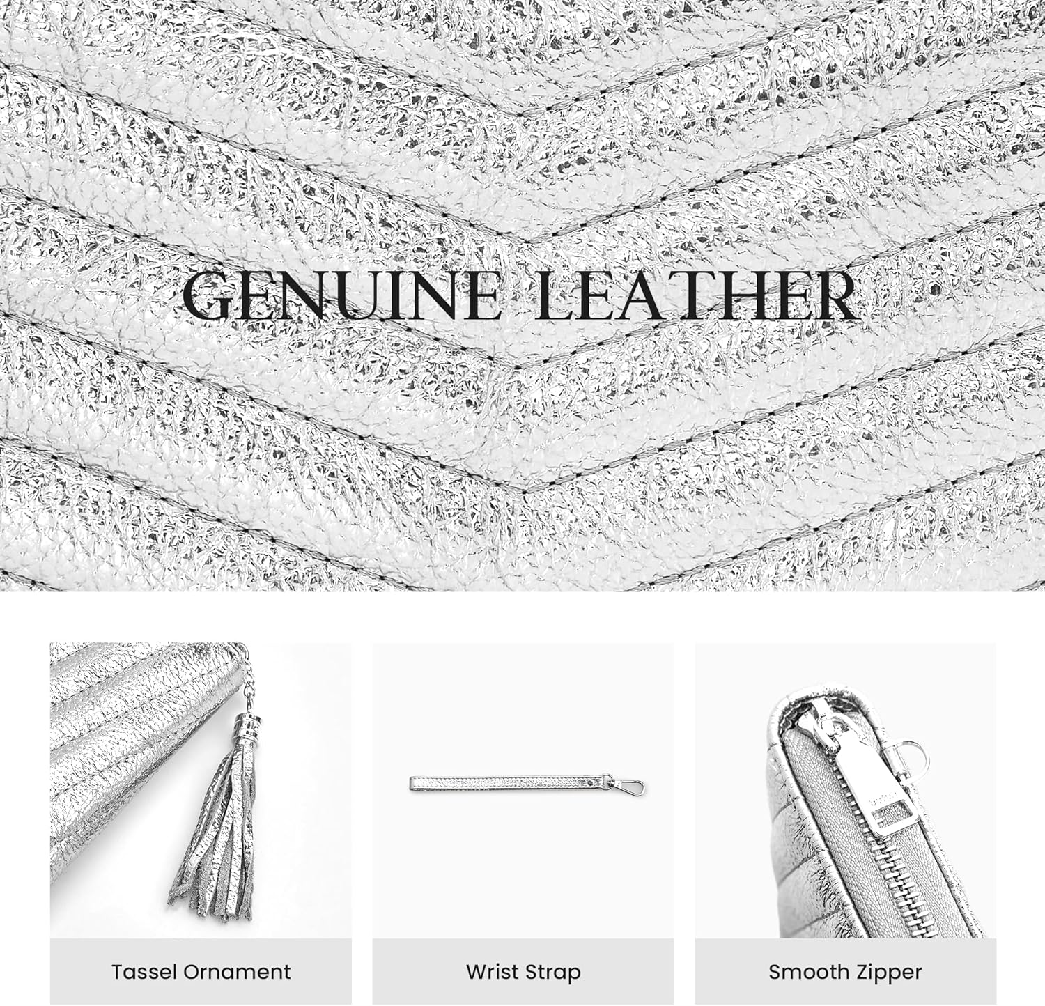 befen Black Wallet for Women Soft Genuine Leather Quilted Wristlet Clutch Wallet RFID Blocking Zip Around Designer Wallet - Image 3