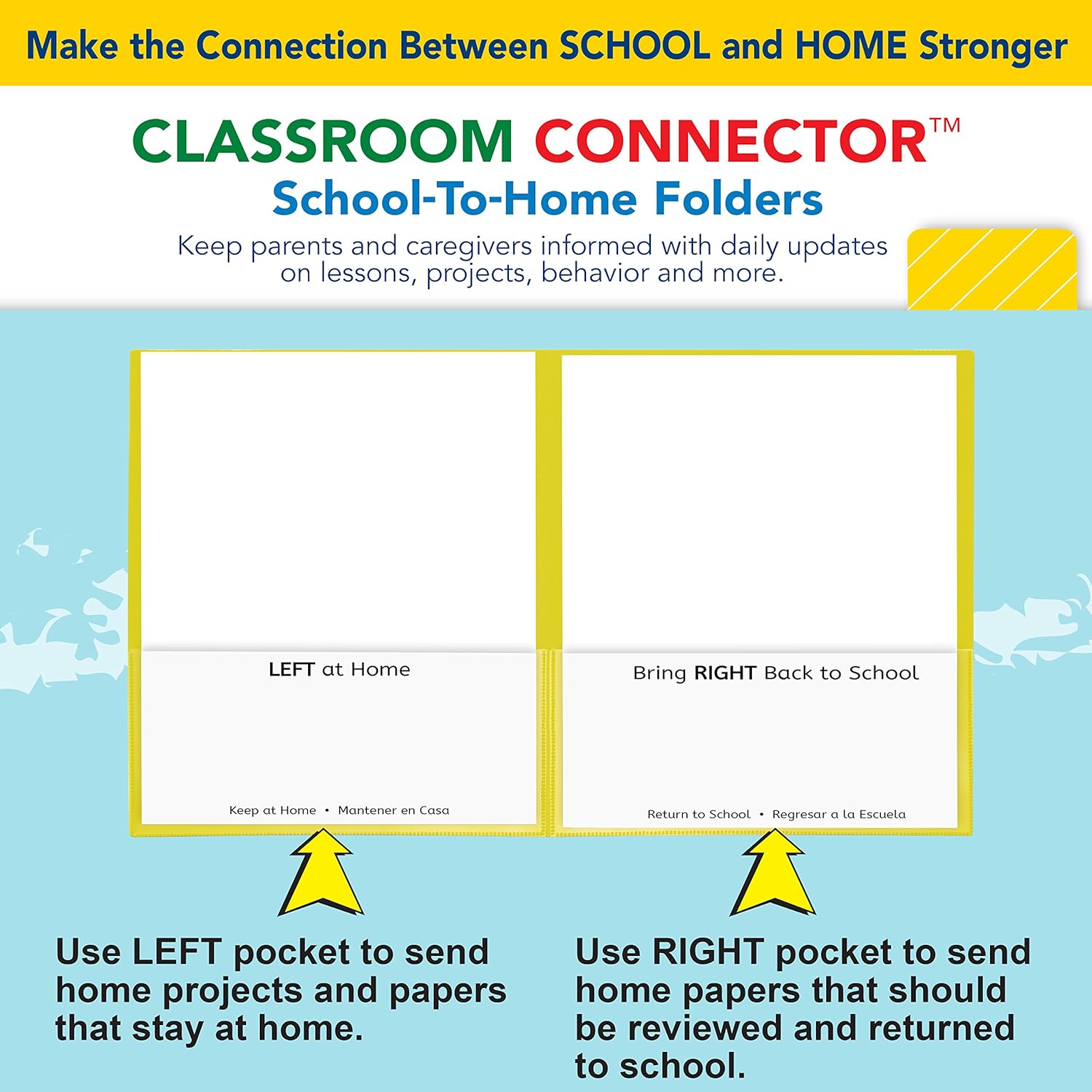 C-Line Classroom Connector School-to-Home Folders, Yellow, 25 per Box (32006)