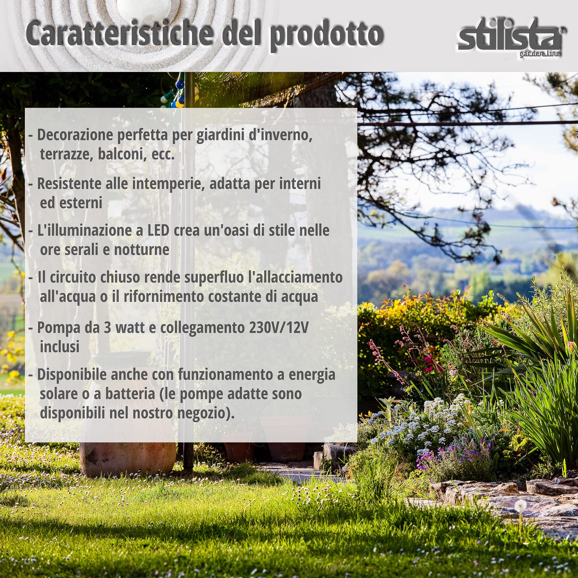 STILISTA Fontana da giardino a forma di angelo, 49 x 35 x 32 cm, con illuminazione a LED, pompa inclusa