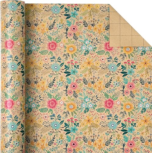 Miniatura 3 de WRAPAHOLIC - Rollo de papel kraft con diseño floral para envolver regalos - Mini rollo - 17 pulgadas x 9.8 pies - Diseño de flores de jardín de