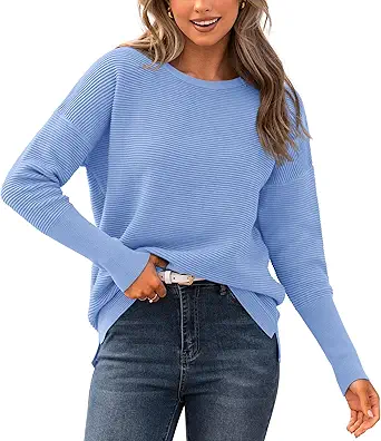 BTFBM Fall Sweaters for Women 2025 Casual Long Sleeve Sweater Striped Loose Fit Pullover Tops