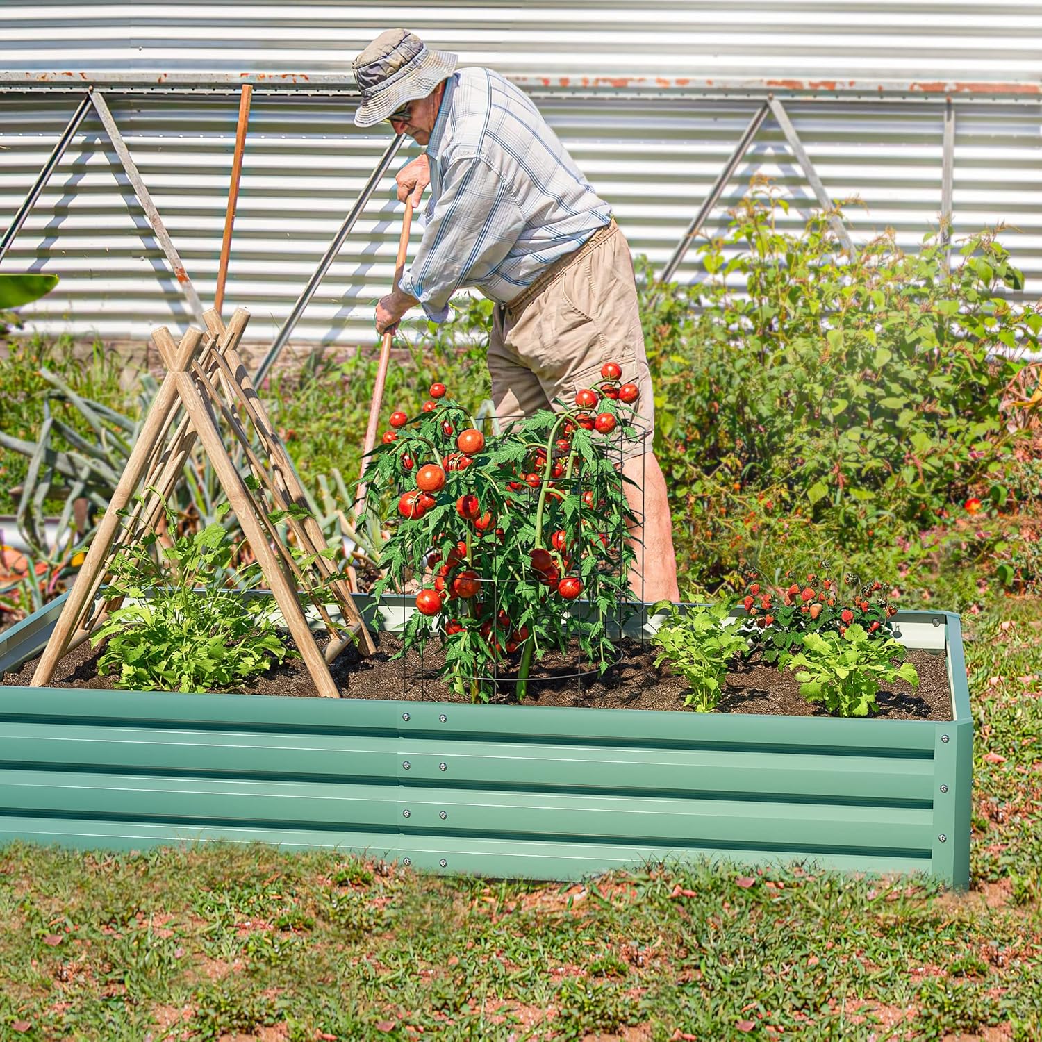 Flamaker 71x36x12in Galvanized Raised Garden Bed Elevated Outdoor Metal Planter Beds Deep Root Raised Planter Boxes with Support Bar for Planting Flowers, Herbs, Fruits