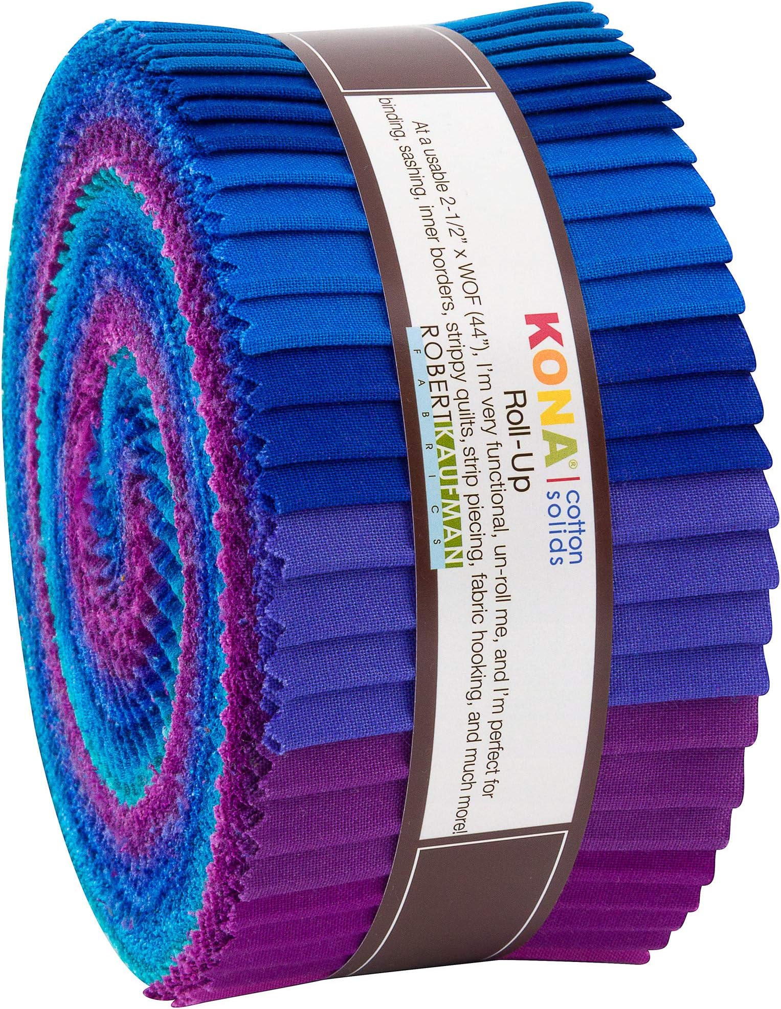 Kona Cotton Solids Peacock Roll Up 2.5" Precut Cotton Fabric Quilting Strips Jelly Roll Assortment RU-770-40