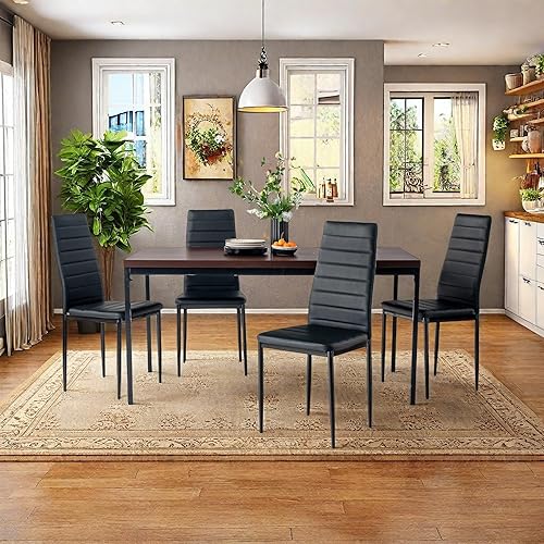 Miniatura 2 de Homy Casa Juego de 4 sillas de comedor de piel sintética, sillas de cocina modernas sin brazos con respaldo alto, asiento acolchado y patas de metal