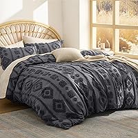 Vista 23 de Bedsure - Juego de edredón individual/King, juego de cama bohemio azul polvo capitoné, 3D, tipo jacquard, 2 piezas: 1 edredón estilo rústico chic