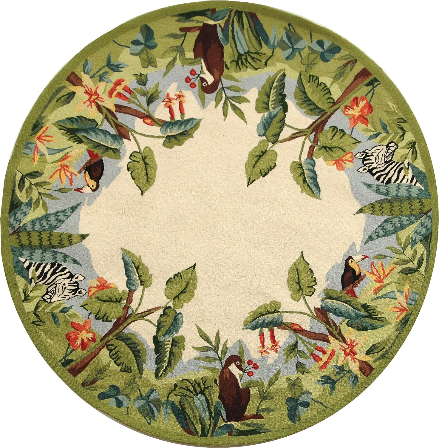 SAFAVIEH Chelsea Collection 8' Round Beige / Green HK295A Hand-Hooked French Country Wool Area Rug