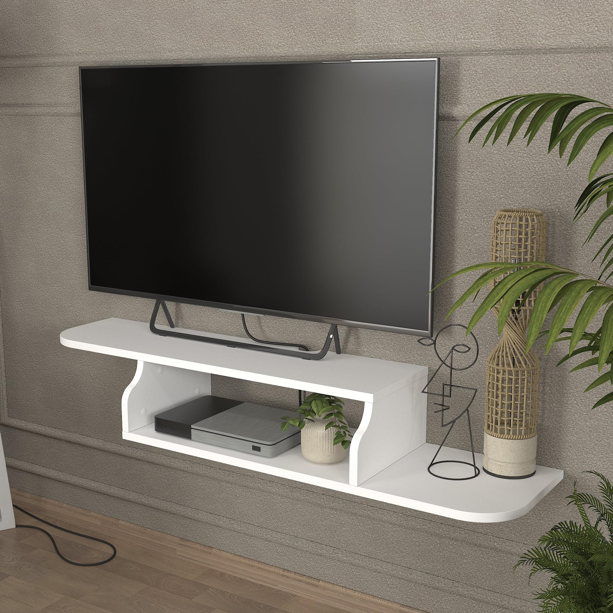 [en.casa] TV Lowboard hängend Kershaby Schweberegal für Fernseher Wohnzimmer Medienregal mit 1 offenen Fach 120 x 30 x 19 cm Weiß