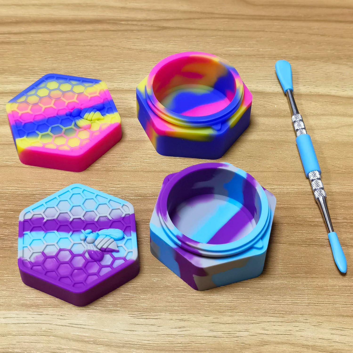 26ml Hexagon Silicone Wax Containesr Non-stick Concentrate Jars with Carving Tool (A) image 3
