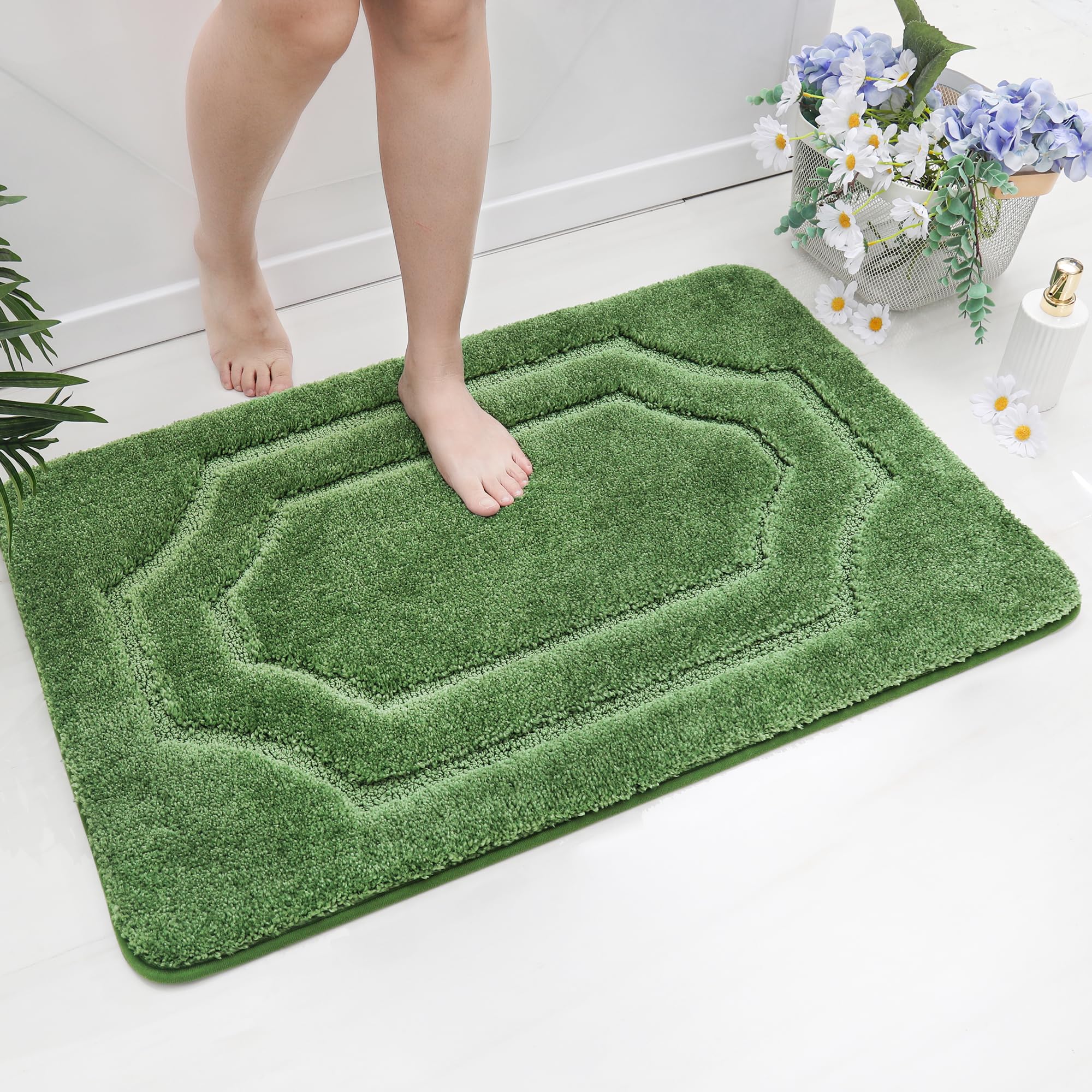BEQHAUSE Bathroom-Rugs-Non-Slip-Bath Mats for Bathroom Soft and Absorbent Polyester Microfiber Bath Mat Machine Washable Quick Dry Shaggy Shower Mat for Bathroom, Bathtub and Sink,24" x36”,Green