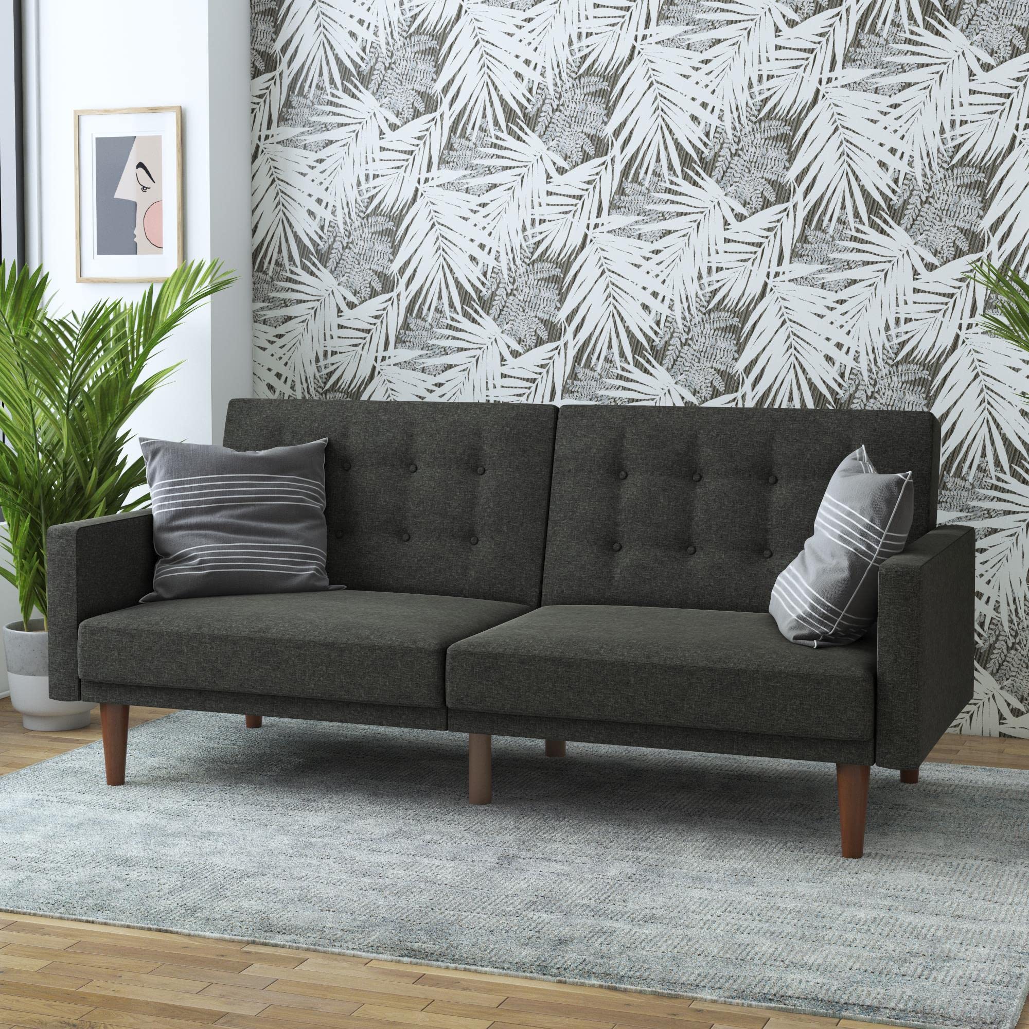 DHP Furniture Wimbley Sofabed, Grey Linen, 86x200x80cm (DxWxH)