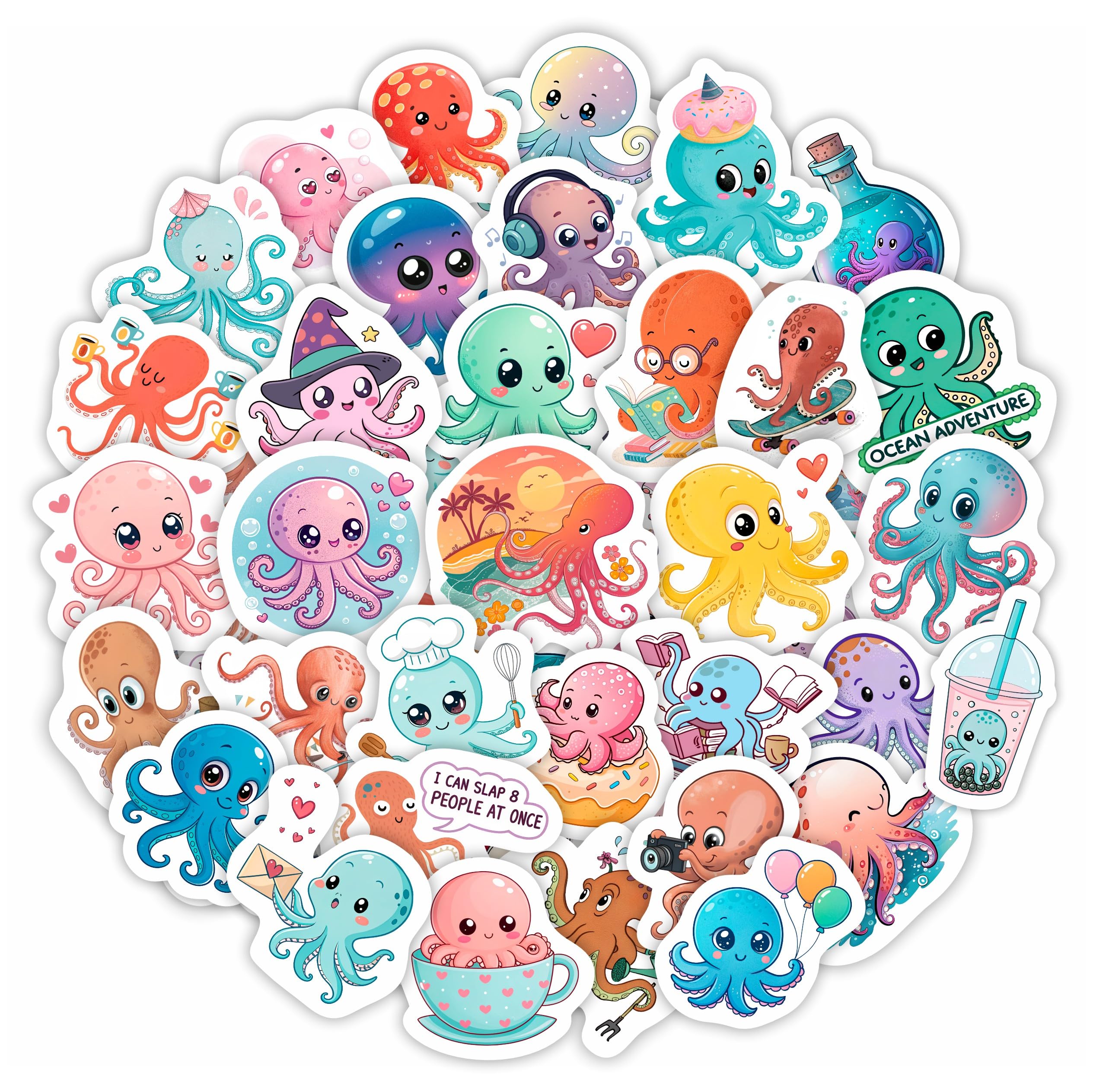 100Pcs Octopus Stickers and Decals Waterproof - Octopus Gifts, Party Decorations and Favors - Ocean Animal Stickers - Gift for Women & Men