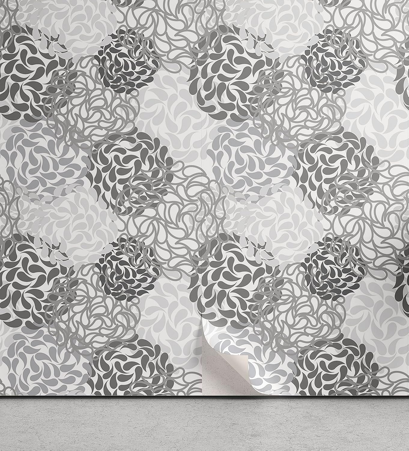 Lunarable Floral Peel & Stick Wallpaper for Home, Mixed Florets Pattern Abstract Buds Flourishing Blooms Design, Self-Adhesive Living Room Kitchen Accent, 13 x 36, Grey Pale Ceil Blue