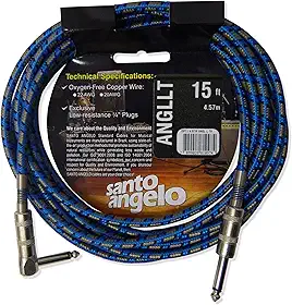 CABO DE GUITARRA ANGEL TX 0,30 MM COMECTOR P10/P10 90º 15FT 4,57 METROS TEXTIL - SANTO ANGELO