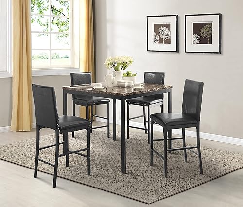 Miniatura 2 de Lexicon Malaya - Mesa de comedor con altura superior de mármol sintético, 40 pulgadas de largo x 40 pulgadas de ancho, marrón Marrón oscuro,Negro