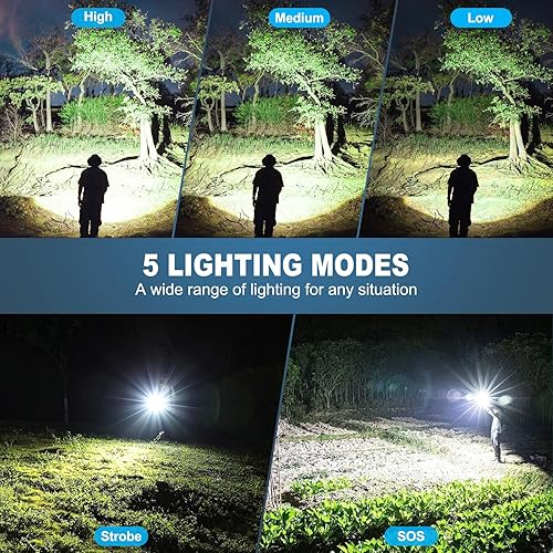 Miniatura 5 de Linternas recargables de alto lúmenes, 99000 lúmenes, linterna súper brillante, paquete de 2, luz LED de alta potencia con 5 modos, linterna de mano