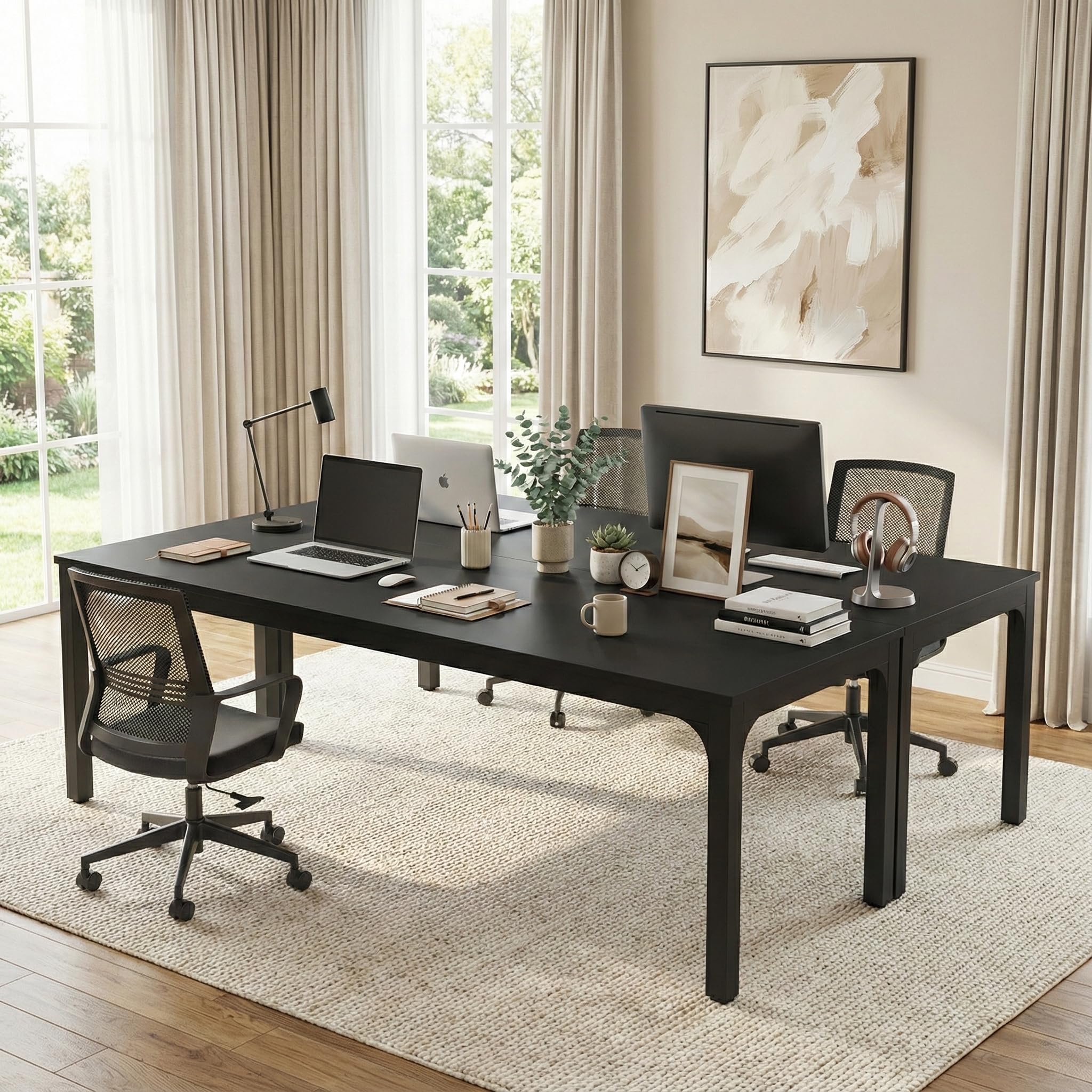 Lailang 200cm Scrivania Computer, Workstation, Scrivania Per Due Persone, Tavolo Legno, Scrivania Pc Gaming, 200 x 70 x 75 cm, Nero