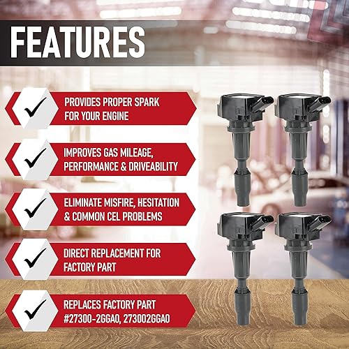 Miniatura 2 de Paquete de 4 bobinas de encendido, compatible con Hyundai, Kia, Genesis 2.0L, 2.4L, V8 5.0L - Santa Fe, Sonata, Tucson, Veloster, Optima, Sorento,