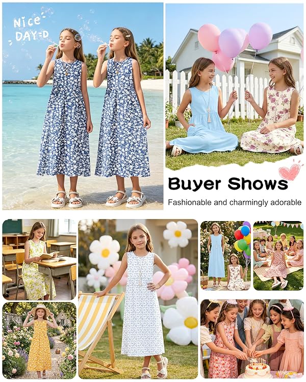 Girls Summer Sundress Cute Crewneck Beach Loose Dress Black 9-10 Y by AUSELILY KIDS - Used condition - Image 4