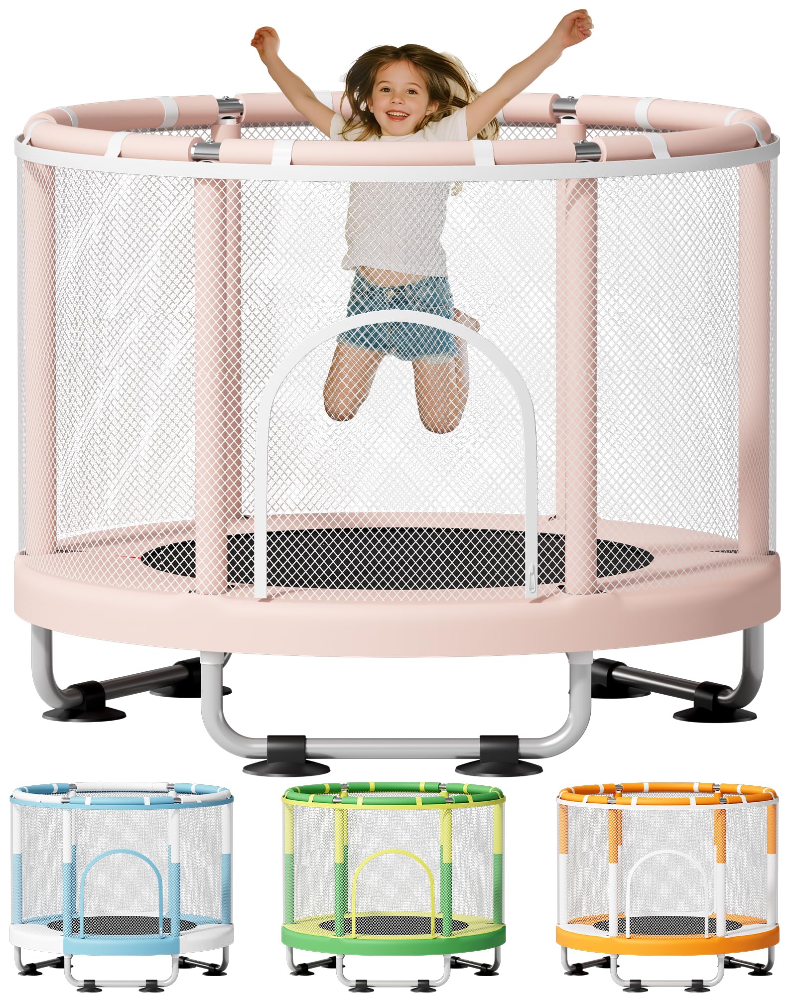 ZCMHAXJ 55" Trampoline for Kids, 440lbs Capacity Indoor & Outdoor Toddler Trampoline, Gifts for Boys & Girls