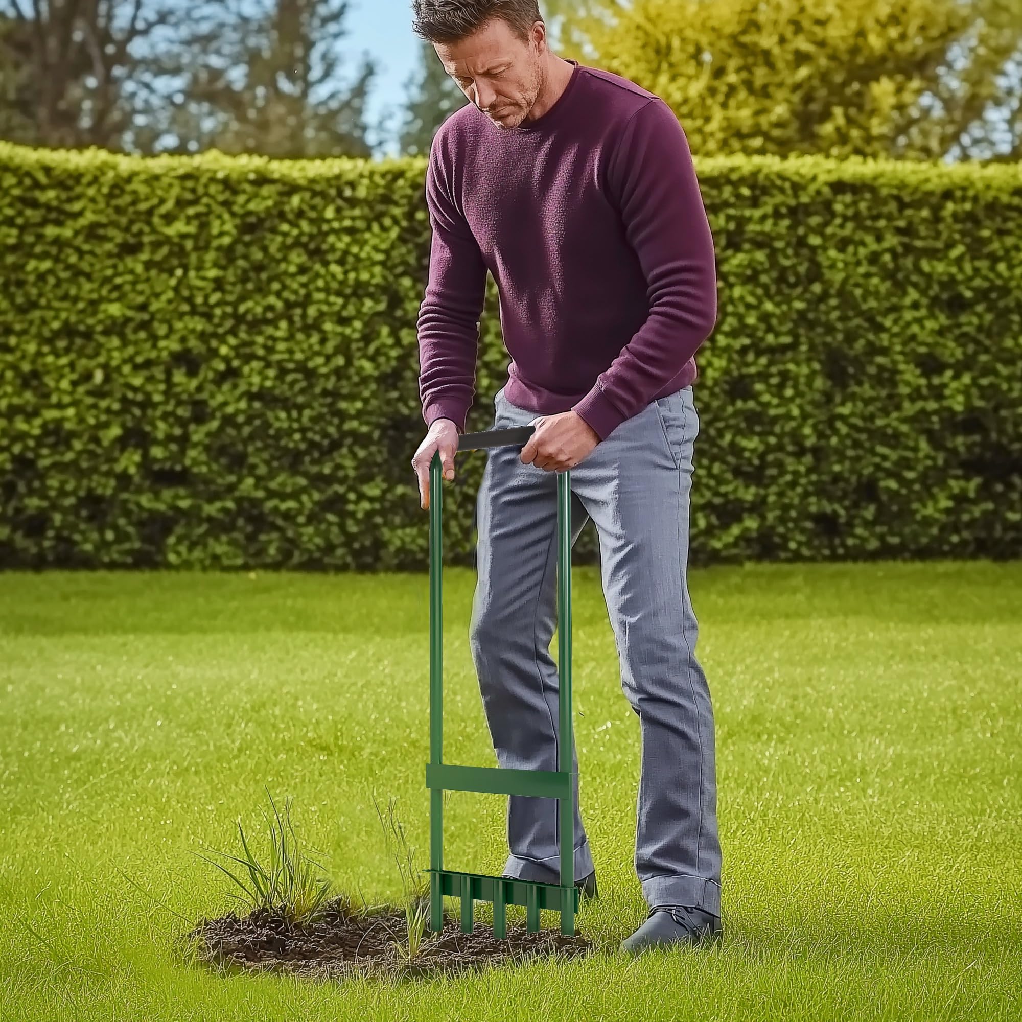 Outsunny Arieggiatore per Prato Manuale 30cm Manico Antiscivolo