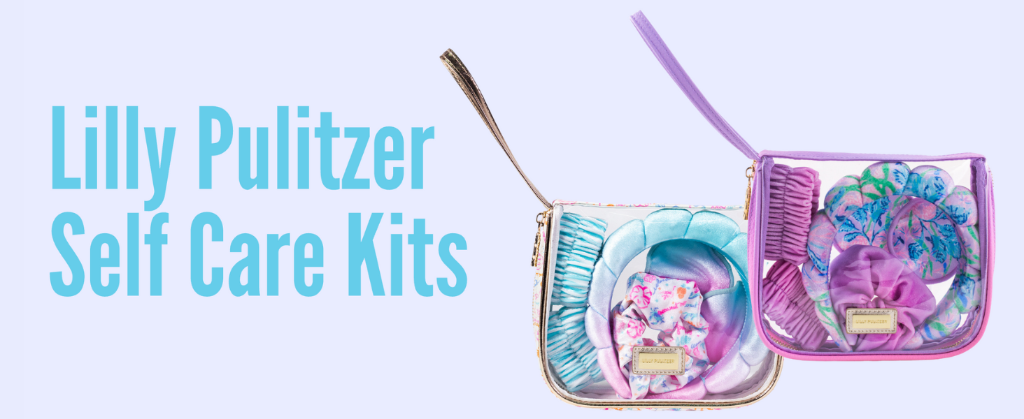 Lilly Pulitzer Self Care Kit, Spa Gift Set for Women with Spa Headband, 2 Face Wash Pads, 2 Wristbands, and Scrunchie (Summer Serenade)