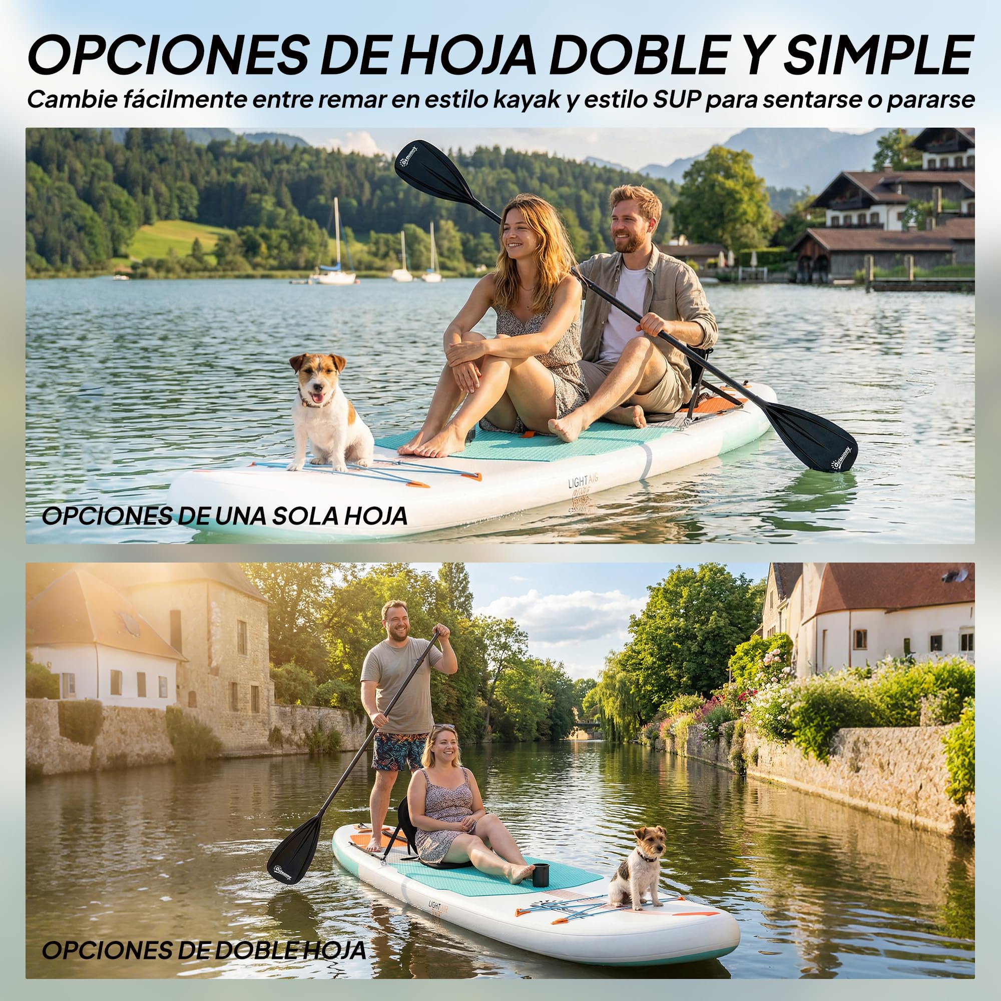 Outsunny Tabla Paddle Surf Hinchable con Accesorios 335 cm, Remo Convertible, Asiento, Aletas, Stand Up Paddle Board con Superficie EVA Antideslizante, Bomba, Mochila, Funda, Carga 180 kg para Adultos