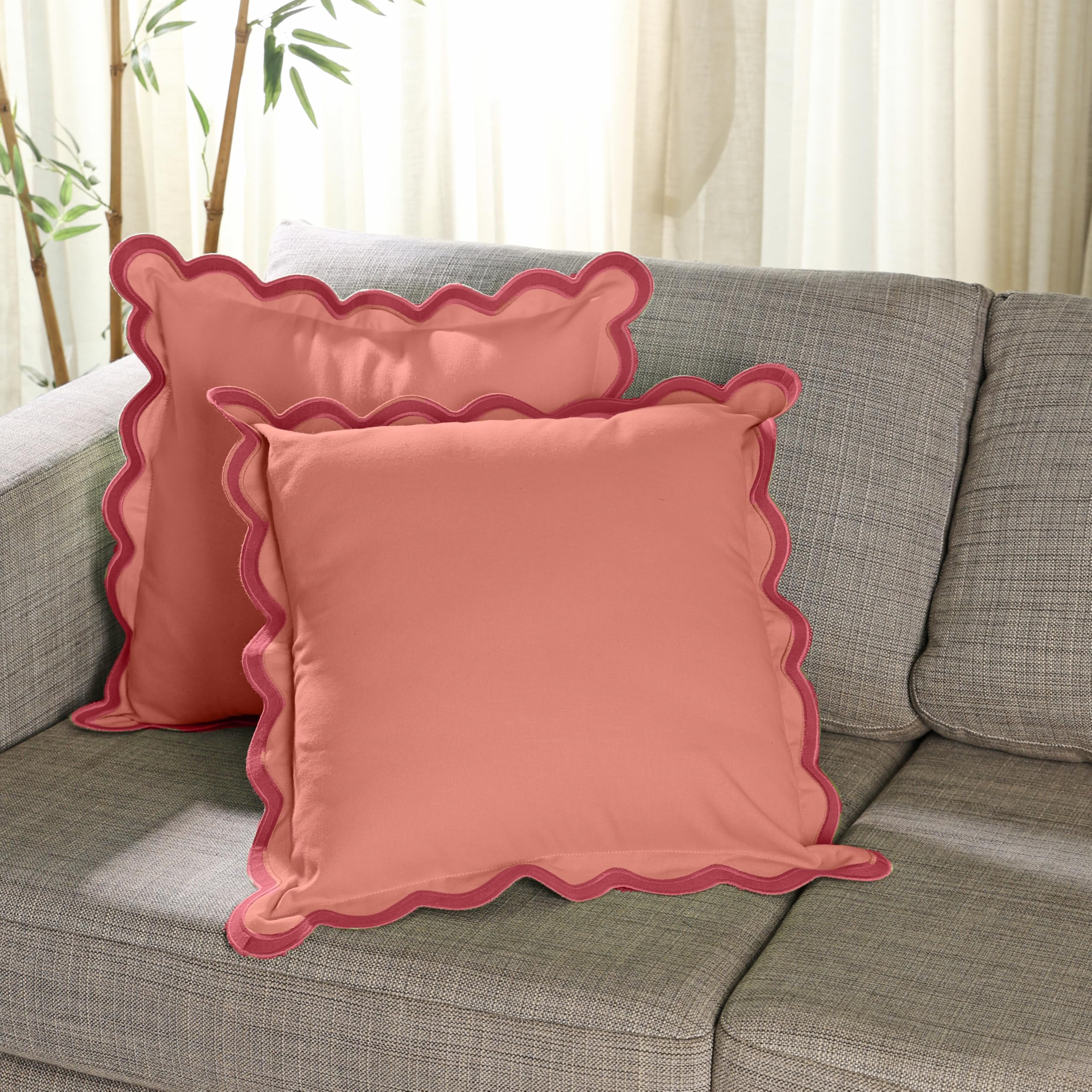 Folkulture Throw Pillow Covers 18x18, Set of 2 Decorative Boho Pillow Covers (Coral Red, 20 X 20)